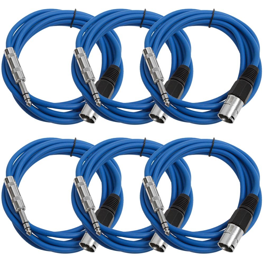 Seismic Audio - Satrxl-M10-6 Pack Of Blue 10' Xlr Male To 1/4'' Trs Patch Cables