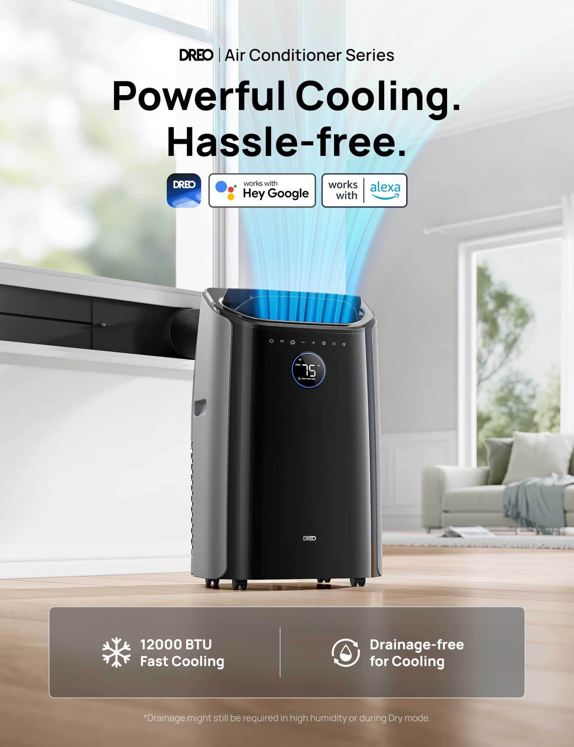 Dreo Portable Air Conditioners, 12,000 Btu Ac Unit For Bedroom With Drainage Free Cooling, 46Db Quiet, App/Voice/Remote, 24H Tim