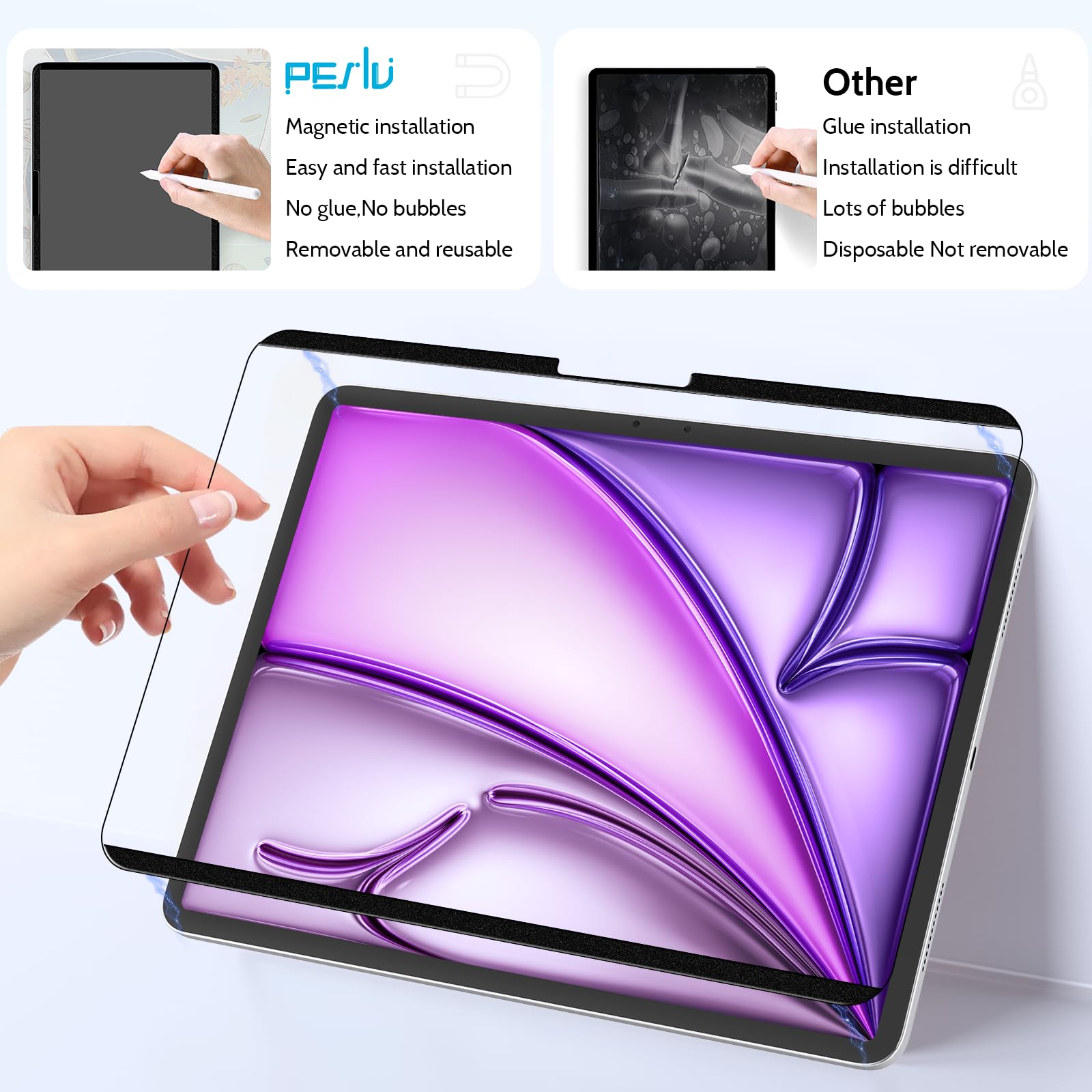 Peslv 2 Pack Magnetic Paperfilm For Ipad Air 6Th 11 Inch 2024, Feel Like Writing Drawing On Paper, Matte Removable Anti Glare Fi