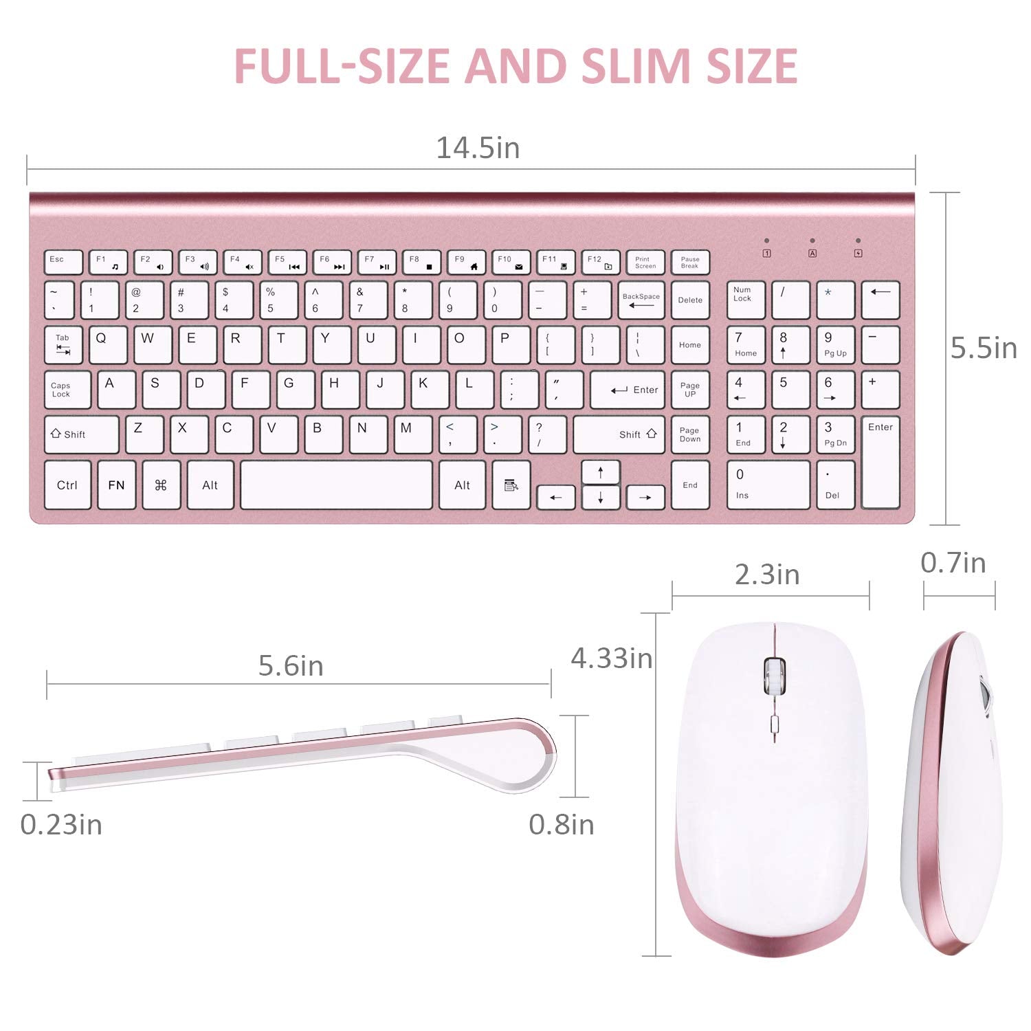 Wireless Keyboard And Mouse, Fenifox Full Size Whisper Quiet Compact Compatible With Mac Pc Laptop Tablet Notebook Windows   Rose Gold Pink