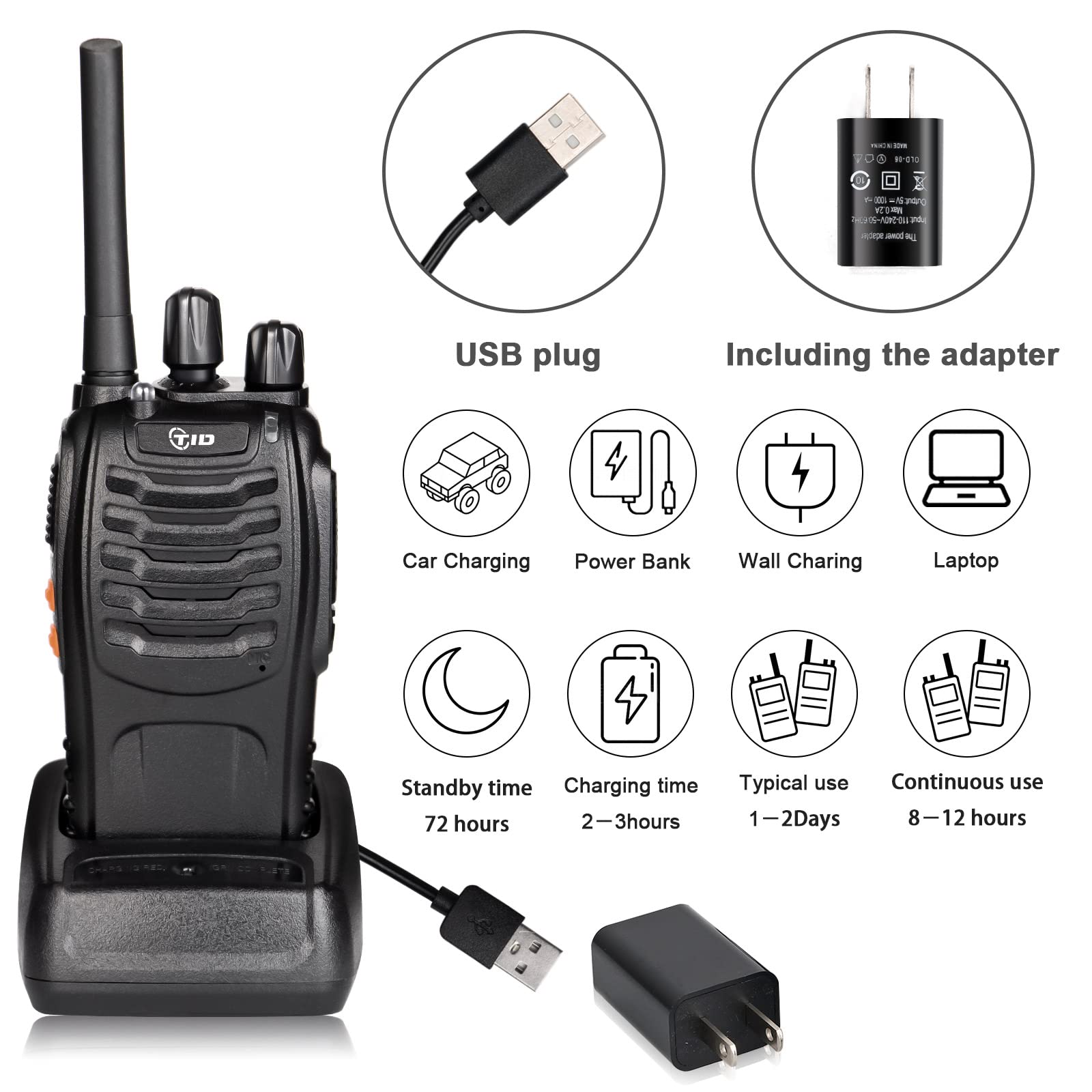 Tidradio Td V2 Walkie Talkies For Adults Long Range, Frequency Copy, Rechargeable Two Way Radios With Secret Service Earpiece, 16Ch Portable Durable Flashlight Vox Walky Talky(Black, 6 Pack)