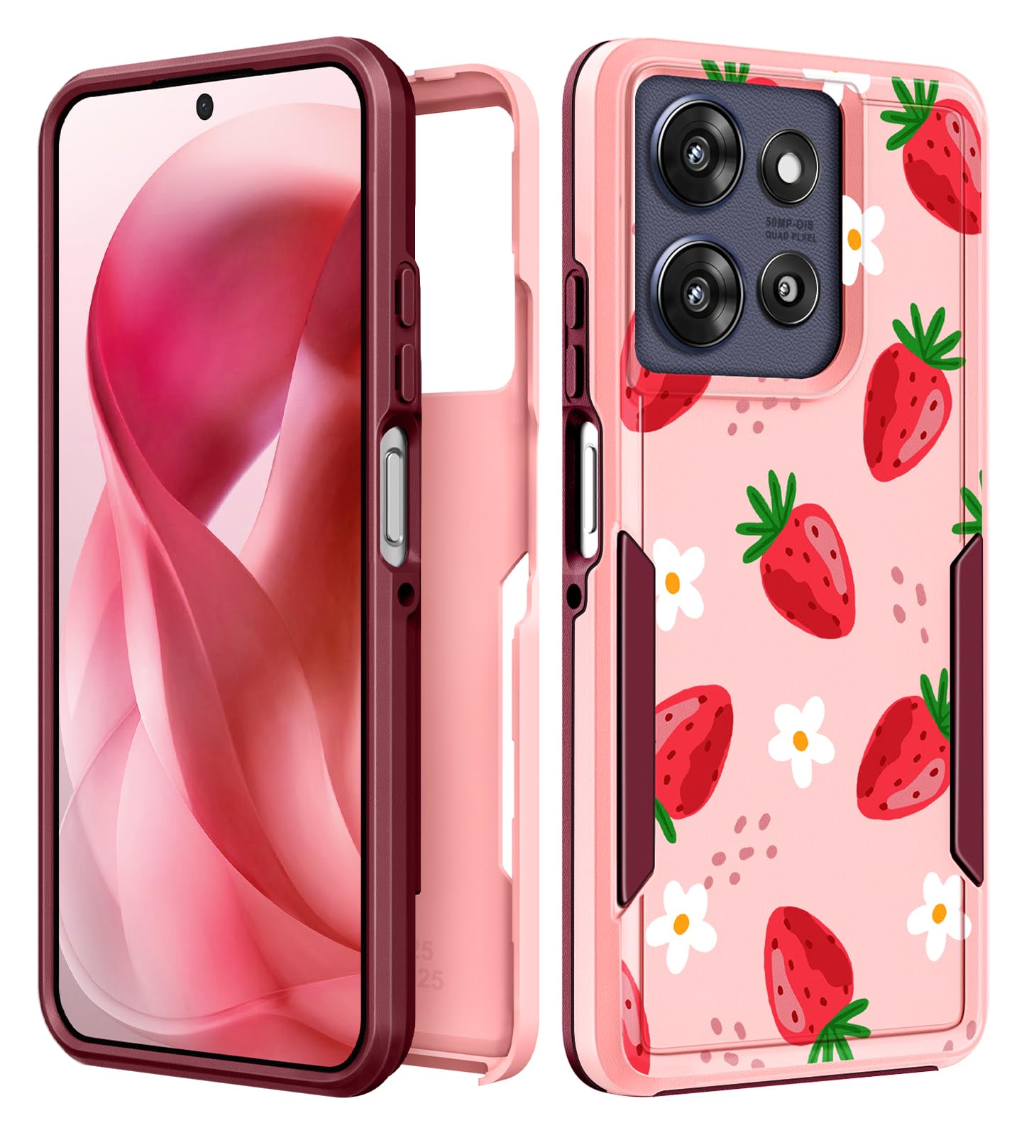 Plakill for Moto G Power 2026,for Moto G Power 2025/Play 5G 2025 Case - Women Cute Phone Cover Strawberry Heavy Duty Protective 