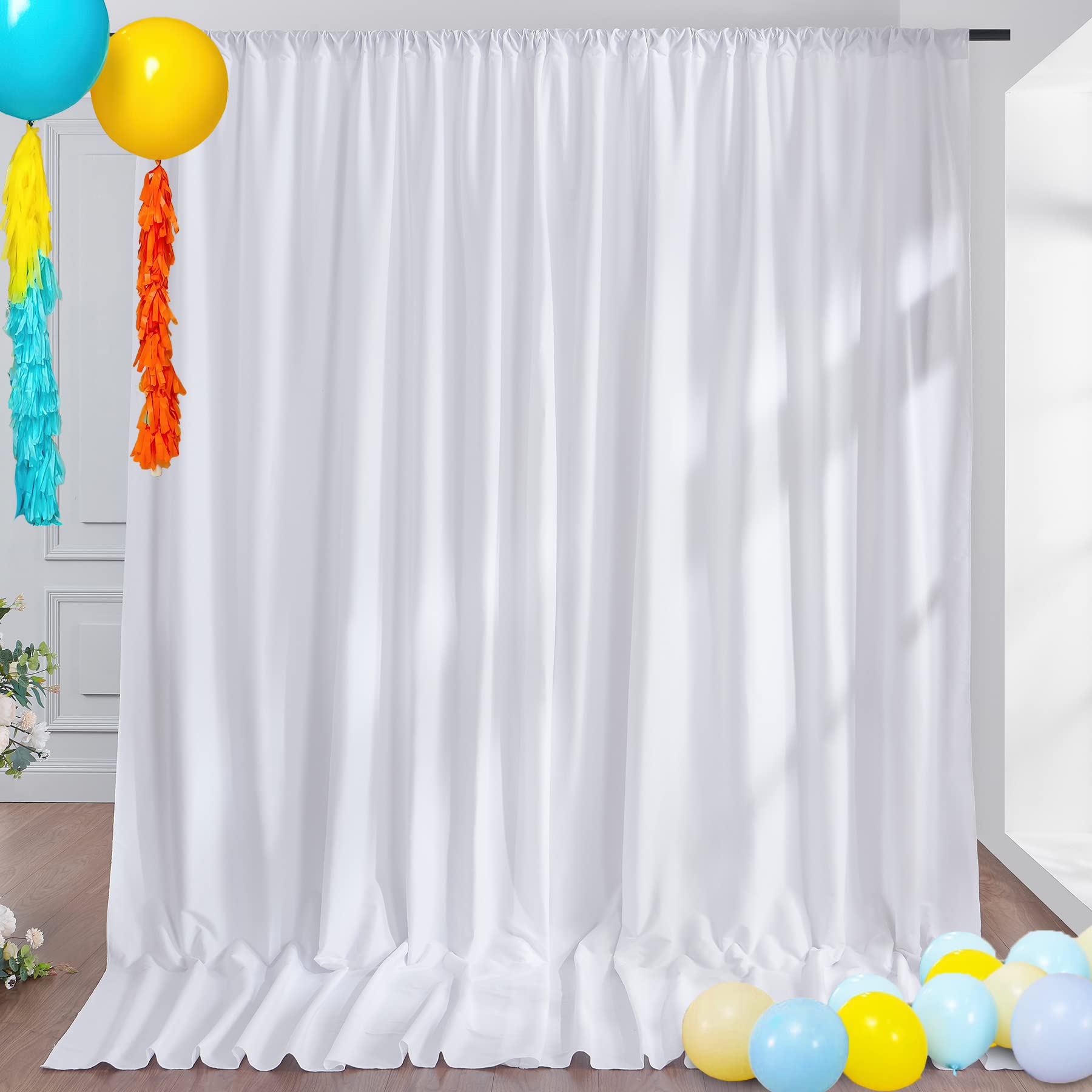 10Ft X 20Ft White Backdrop Curtain Panels For Parties, Thick Wrinkle Resistant Polyester Wedding Backdrop Drapes For Party Birth