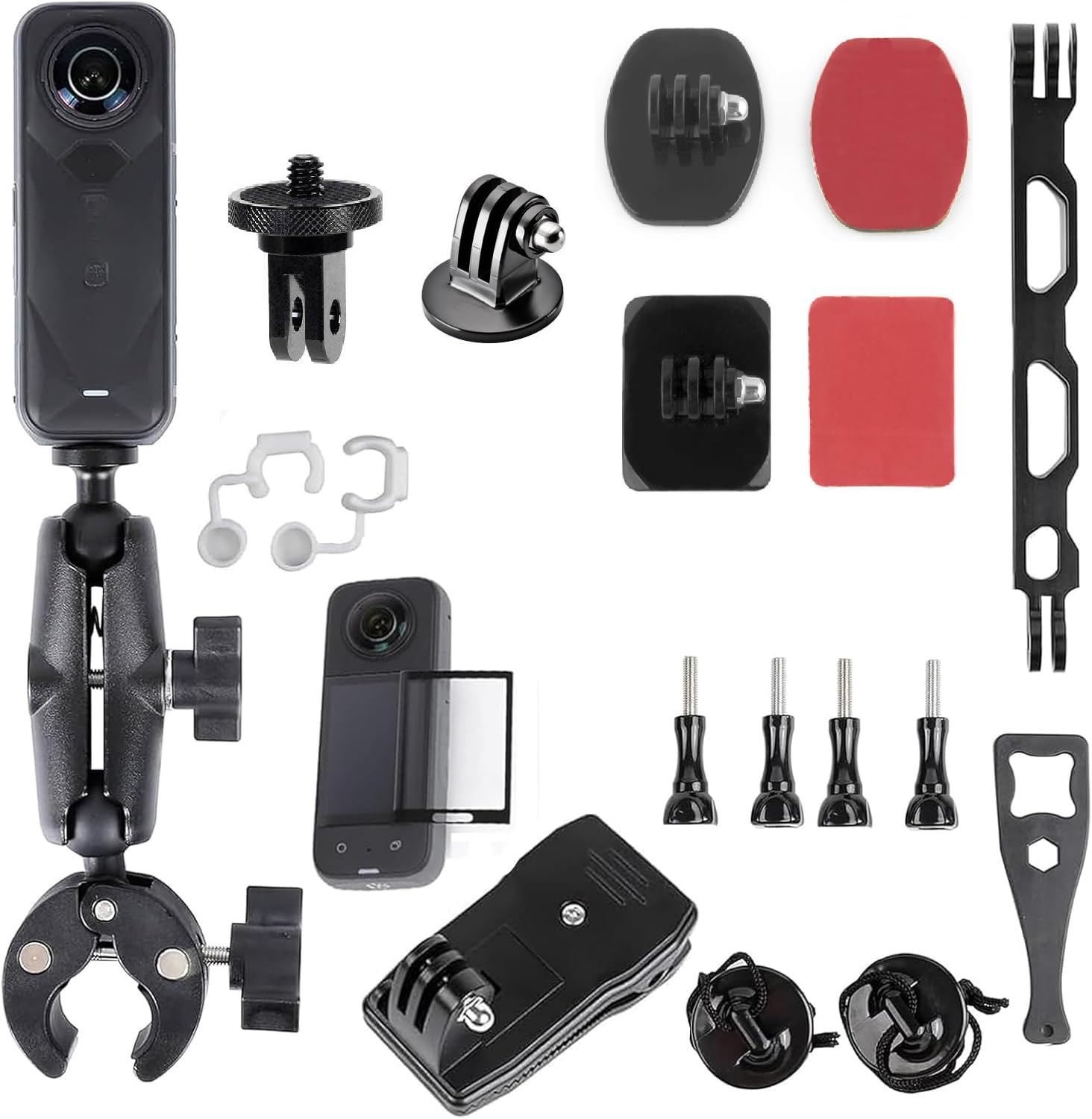 Yantralay Bike Motorcycle Handlebar Mounting Kit For Insta 360 X5/X4  360 Rotation With 1/4Inch Adapter Helmet Adhesive, Invisible