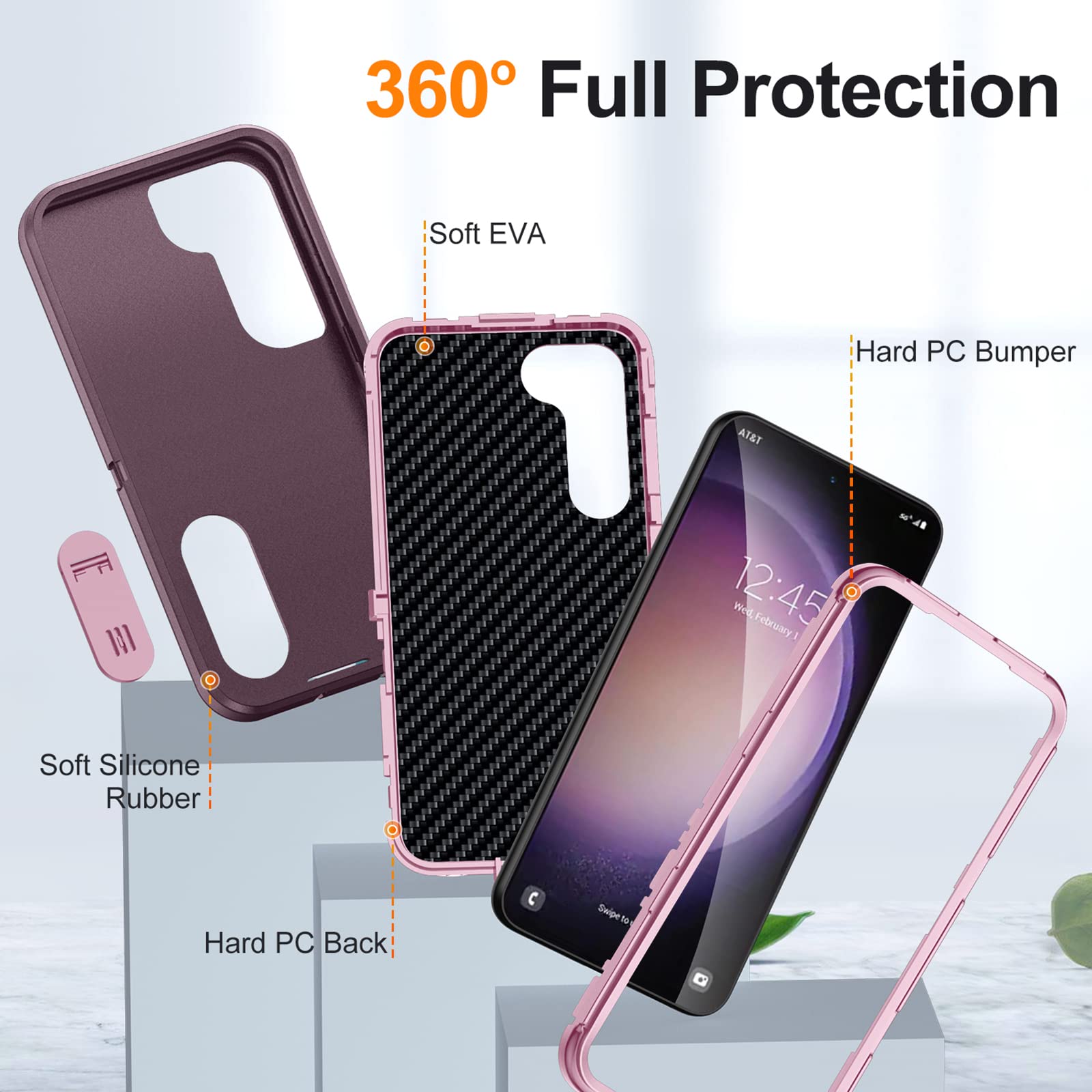 Bahahoues For Samsung Galaxy S23 Case, Samsung S23 Phone Case With Built In Kickstand, Shockproof/Dustproof/Drop Proof Military