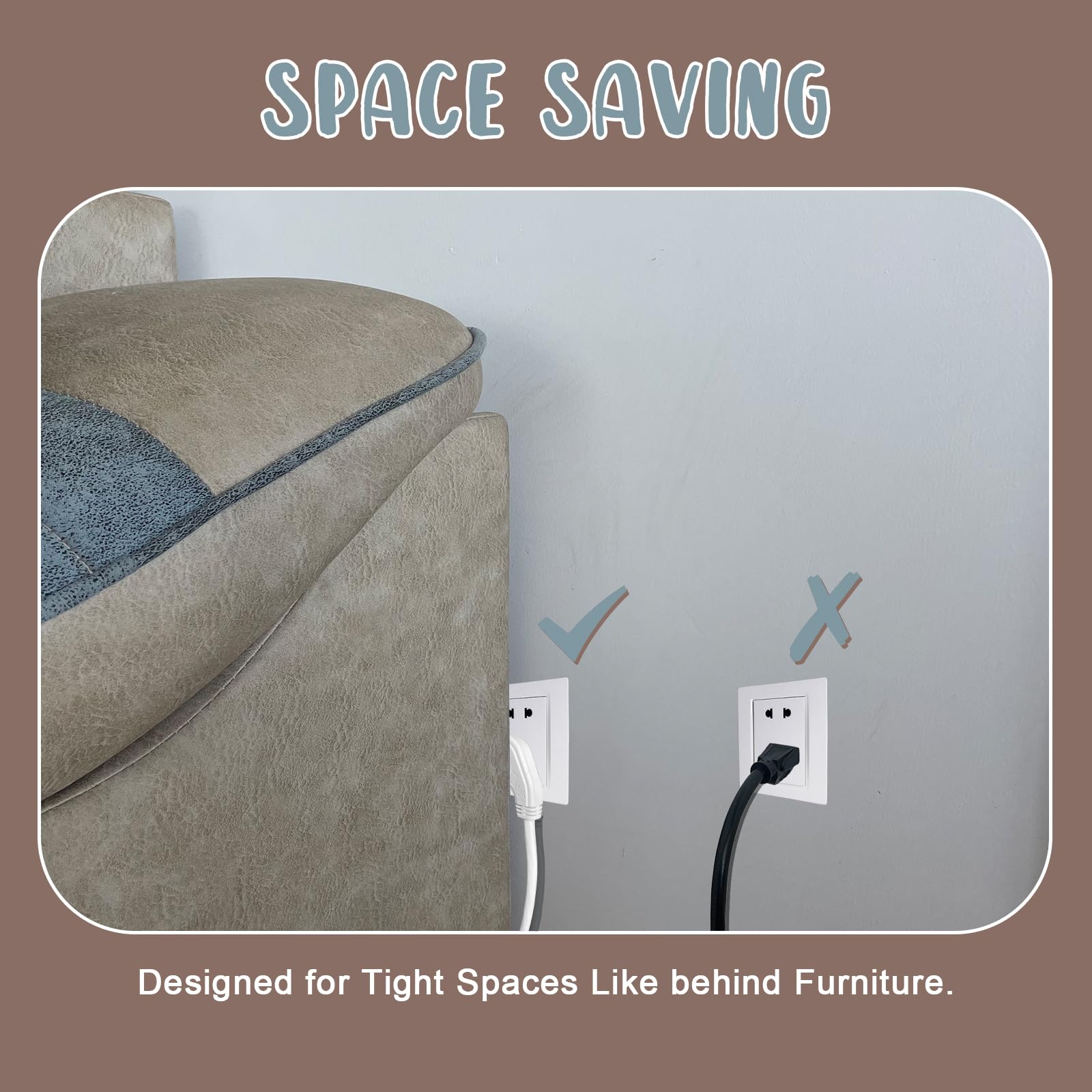 Greatide 3 Ft Flat Plug Extension Cord,16/3 Sjt Indoor Low Profile 3 Outlets Extension Cable With 45 Angled Flat Plug, Multiple