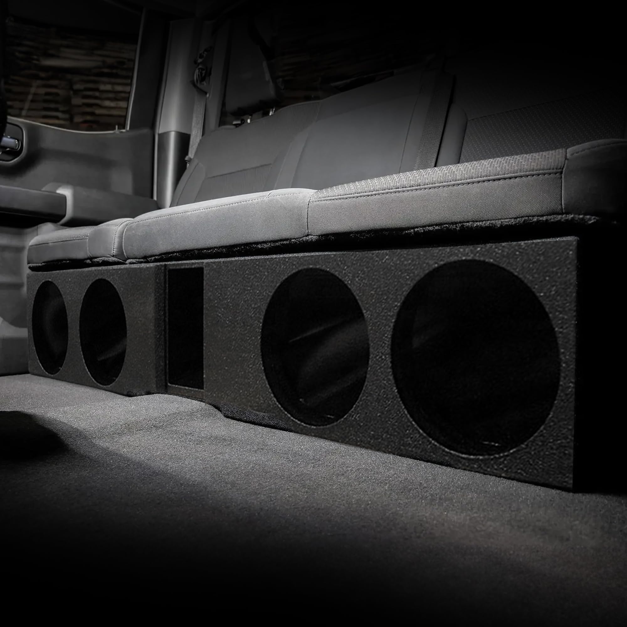 QPower 8 Inch Quad Port Car Subwoofer Enclosure Box Underseat Down Front Fire Bed Liner Black QBGMC07408