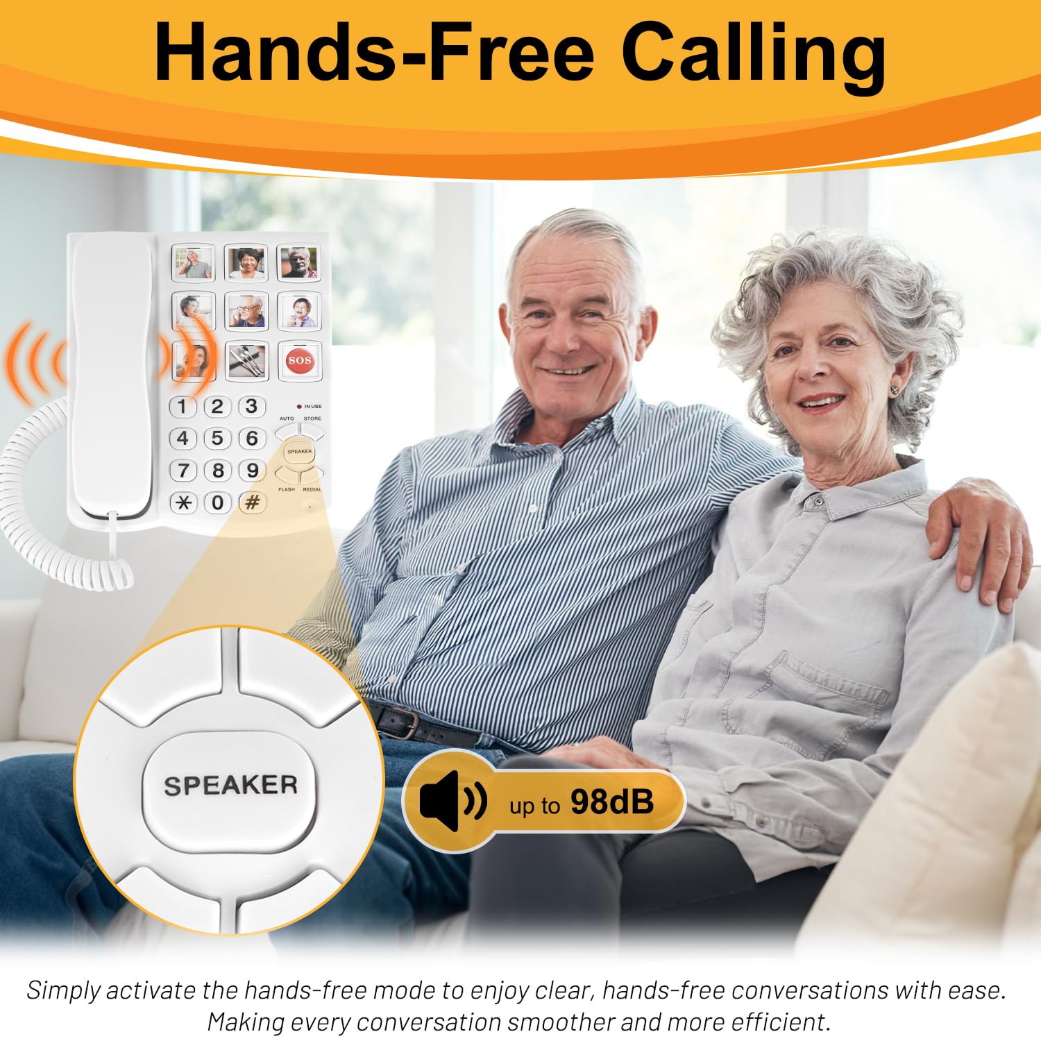 Uvital Big Button Phone For Seniors, Corded Landline Phone With 9 One-Touch Dialing Big Buttons, Hands-Free Calling, Loud Ringer