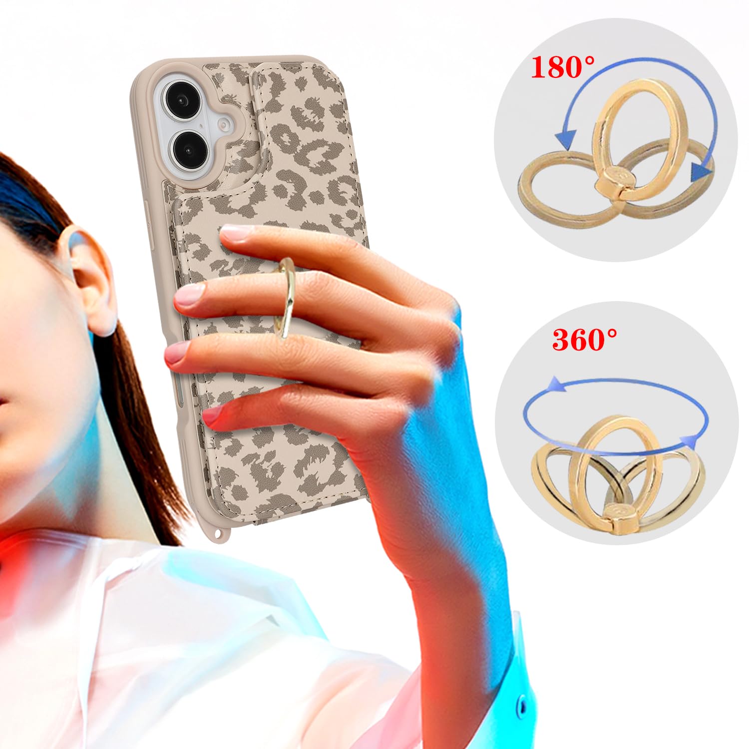 Lipvina For Iphone 16 Plus Case With Card Holder And Strap For Women,Crossbody Lanyard,Ring Stand,Snap Clasp,Cute Phone Wallet C