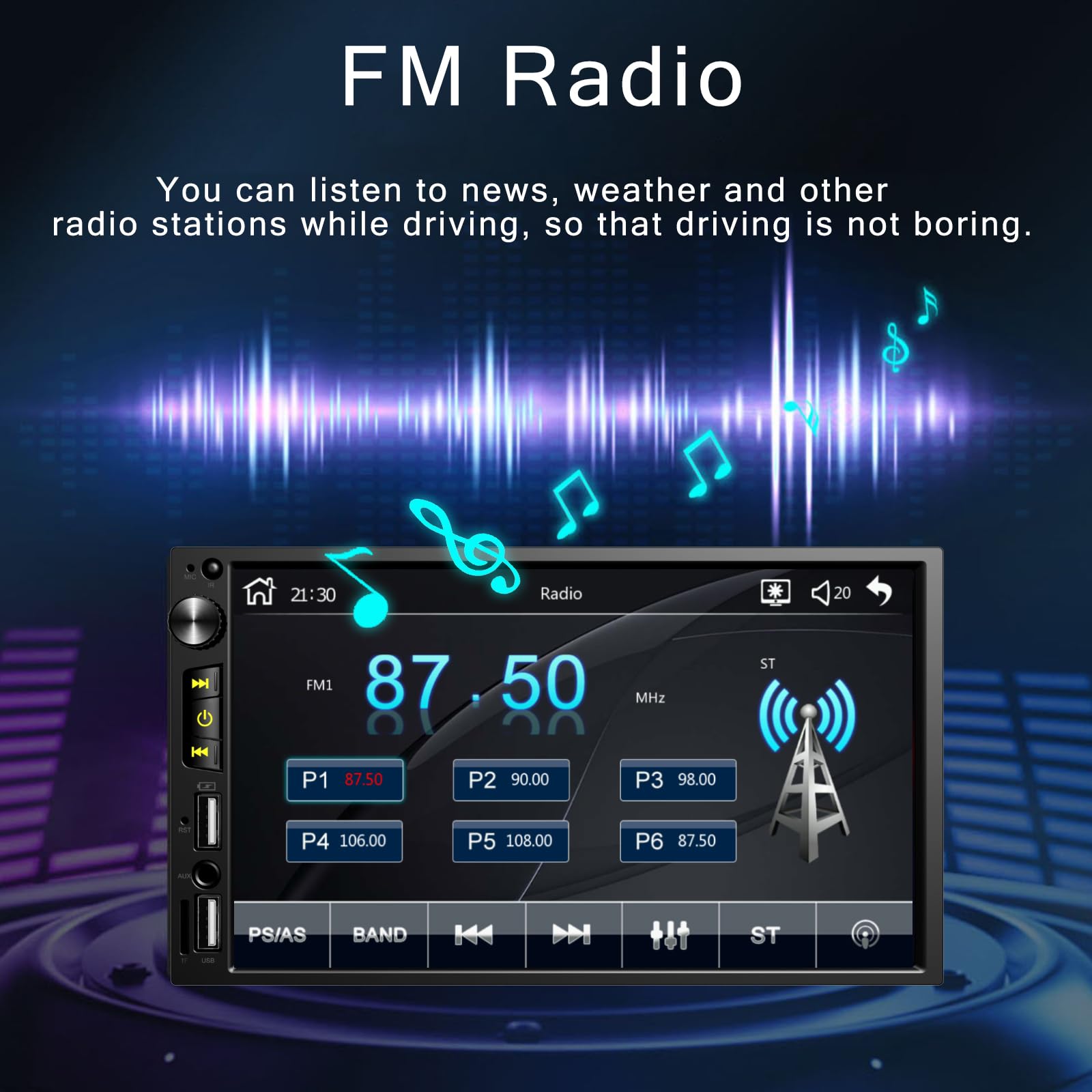 Wireless 7 Inch Double Din Car Stereo With Apple Carplay,Car Bluetooth Fm Car Radio,Backup Camera For Car,Hd 1024 * 600 Touch Sc