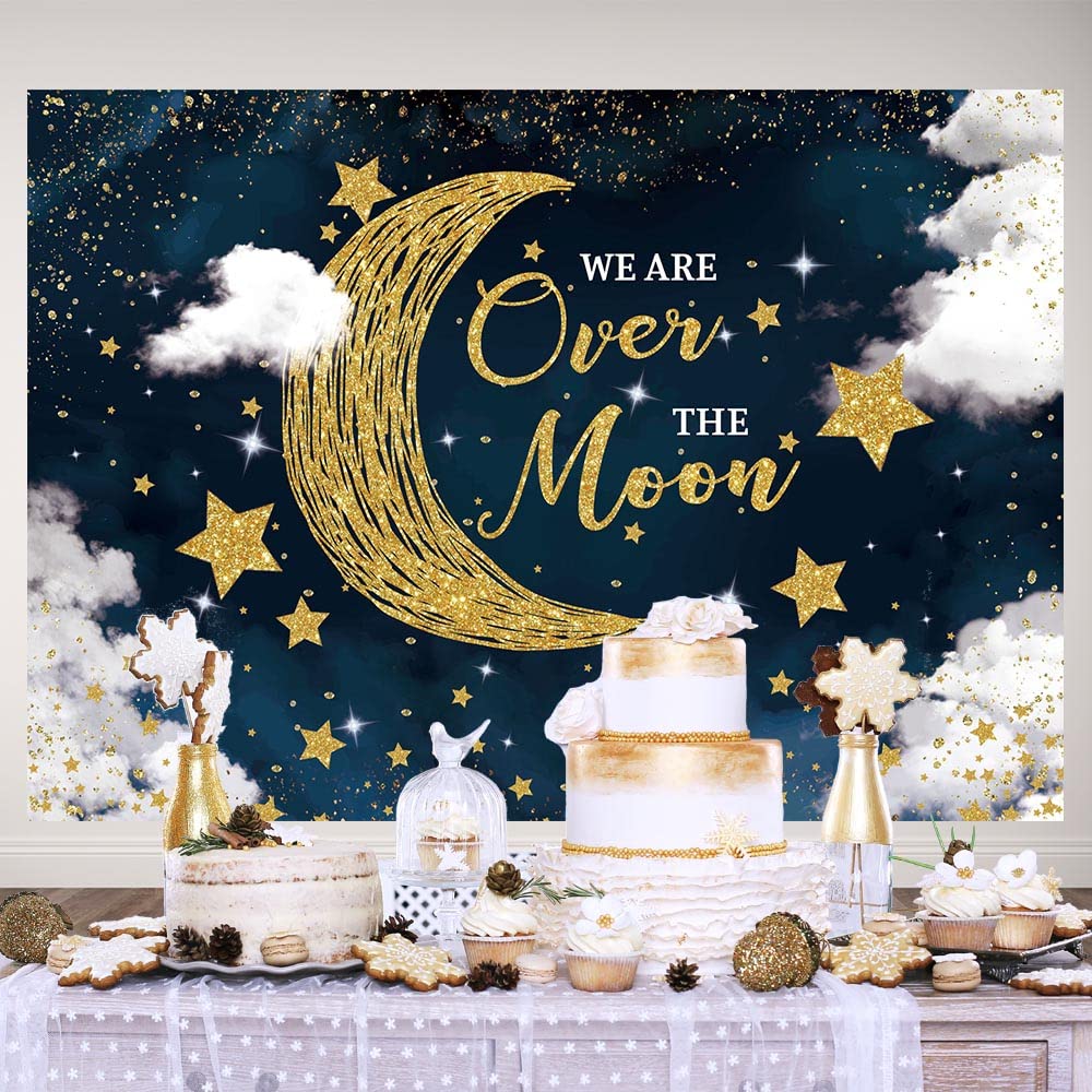 Hilioens 7  5Ft We Are Over The Moon Baby Shower Backdrop Moon And Stars Starry Night Celestial Background Twinkle Twinkle Littl
