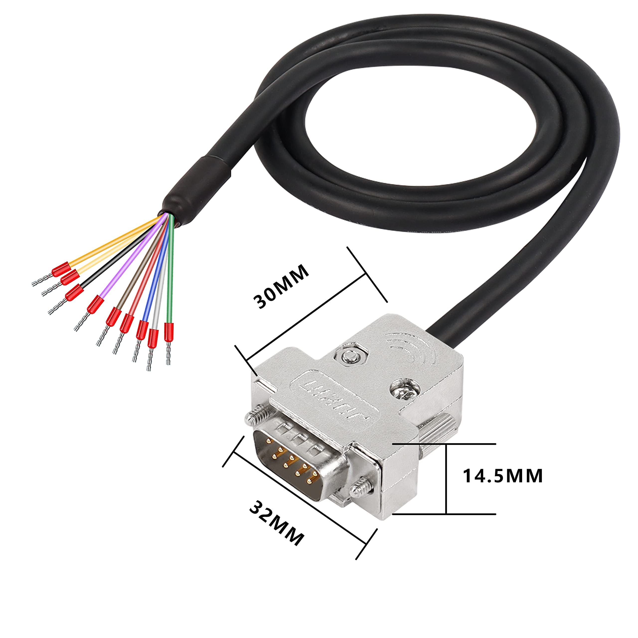 Xmsjsiy Db9 Connector Adapter Cable, D Sub 9Pin Rs232 Rs485 Serial Port Extension Cable Replacement With Bare Wire 22Awg (Db9 Ma