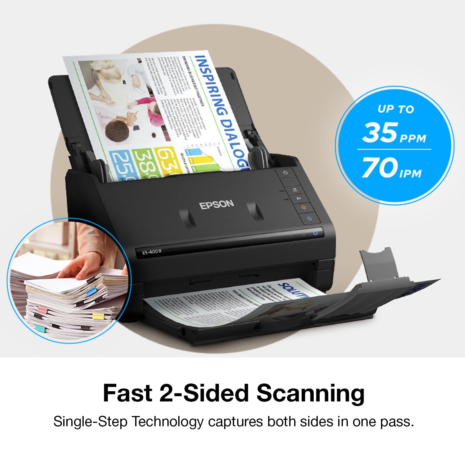 Epson Workforce Es 400 Ii Color Duplex Desktop Document Scanner For Pc And Mac, With Auto Document Feeder (Adf) And Image Adjust