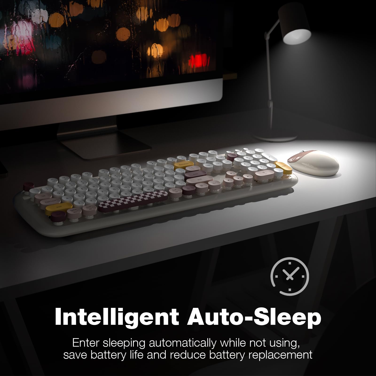 Mofii Wireless Keyboard And Mouse Combo, 2.4G Full Size Retro Typewriter Computer Keyboard And 3 Level Adjustable Wireless Mouse