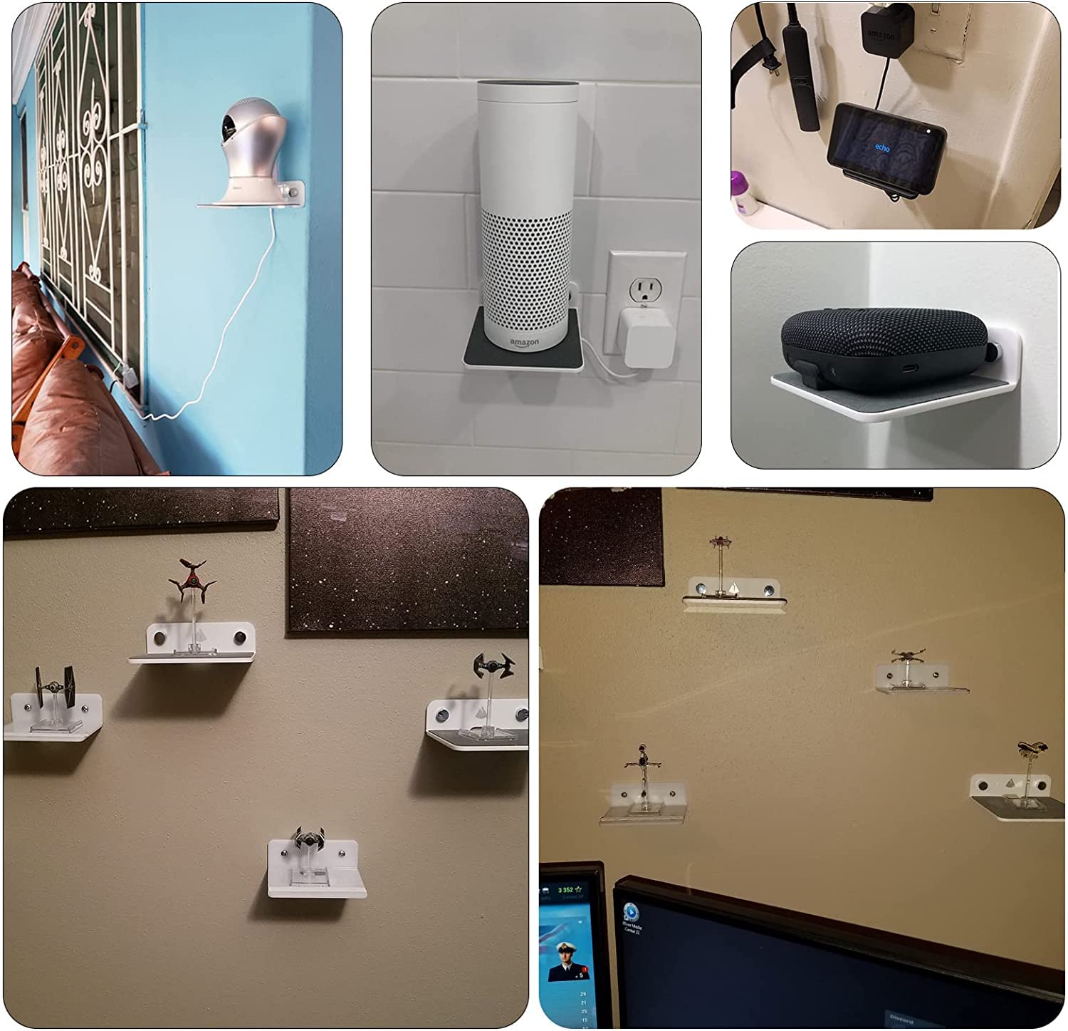 Txesign Floating Speaker Shelf - Small Wall Mount For Speakers, Webcams, Displays - Acrylic Shelf In Silky White & Transparent