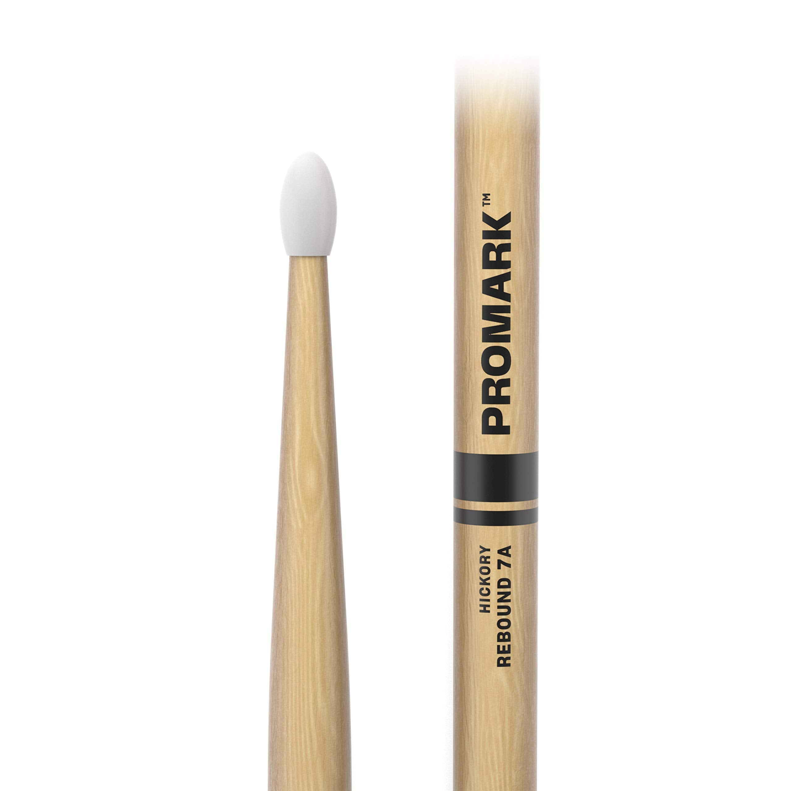 Promark Rebound 7A Hickory Drumsticks, Oval Nylon Tip, One Pair
