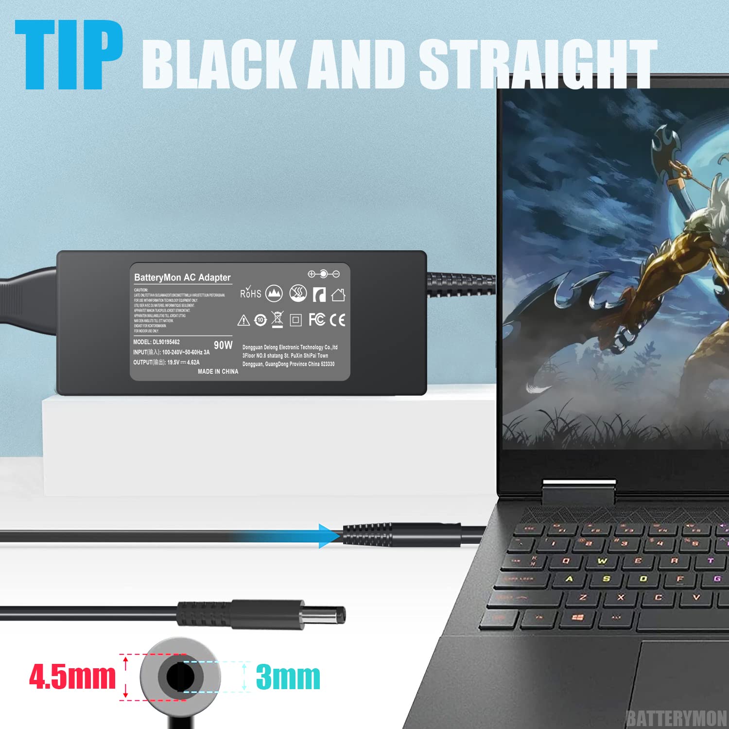 Batterymon 90W Optiplex Charger For Dell Optiplex 3060 7070 7040 9020 9010 7090 7050 3090 3080S 3070 3050 3040 3046 3020 7060 Micro Desktop Computer Ac Adapter Fit 65W Dell Optiplex Power Supply Cord