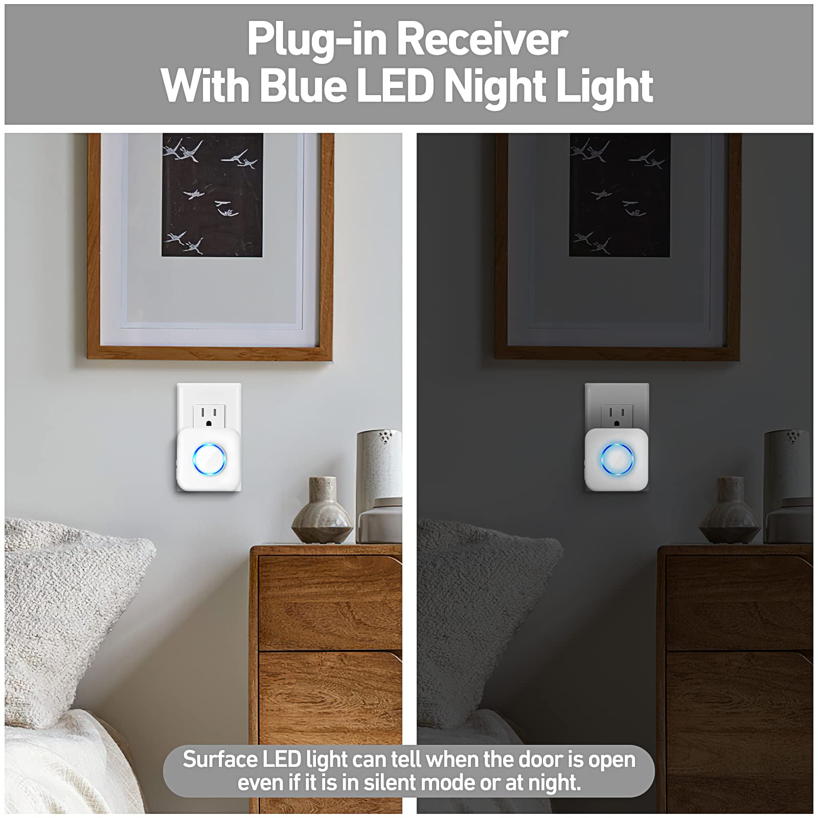 Door Chime, Satisure Wireless Door Open Contact Sensor Alarm Chime With 600 Ft Range 58 Chimes 5 Volume Levels Led Indicators (1