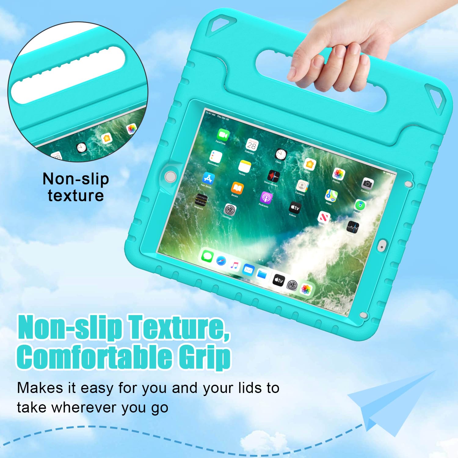 Bmouo Kids Case For Ipad 9.7 Inch 2018/2017,Ipad Air 2   With Screen Protector, Shockproof Kids Case Cover Handle Stand Case For