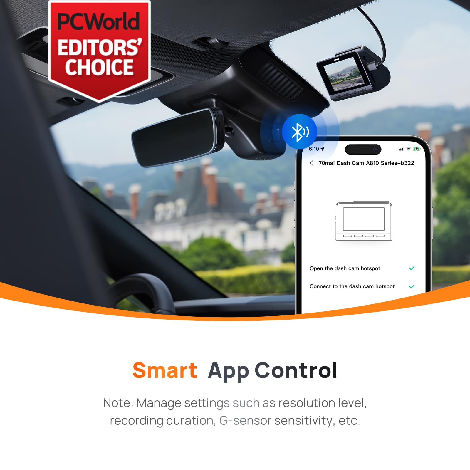 70Mai New Dash Cam A810 With Sony Starvis 2 Imx678,Dual Hdr Front And Rear Cam,Built In Gps,Night Owl Vision,Support 256Gb Max,S