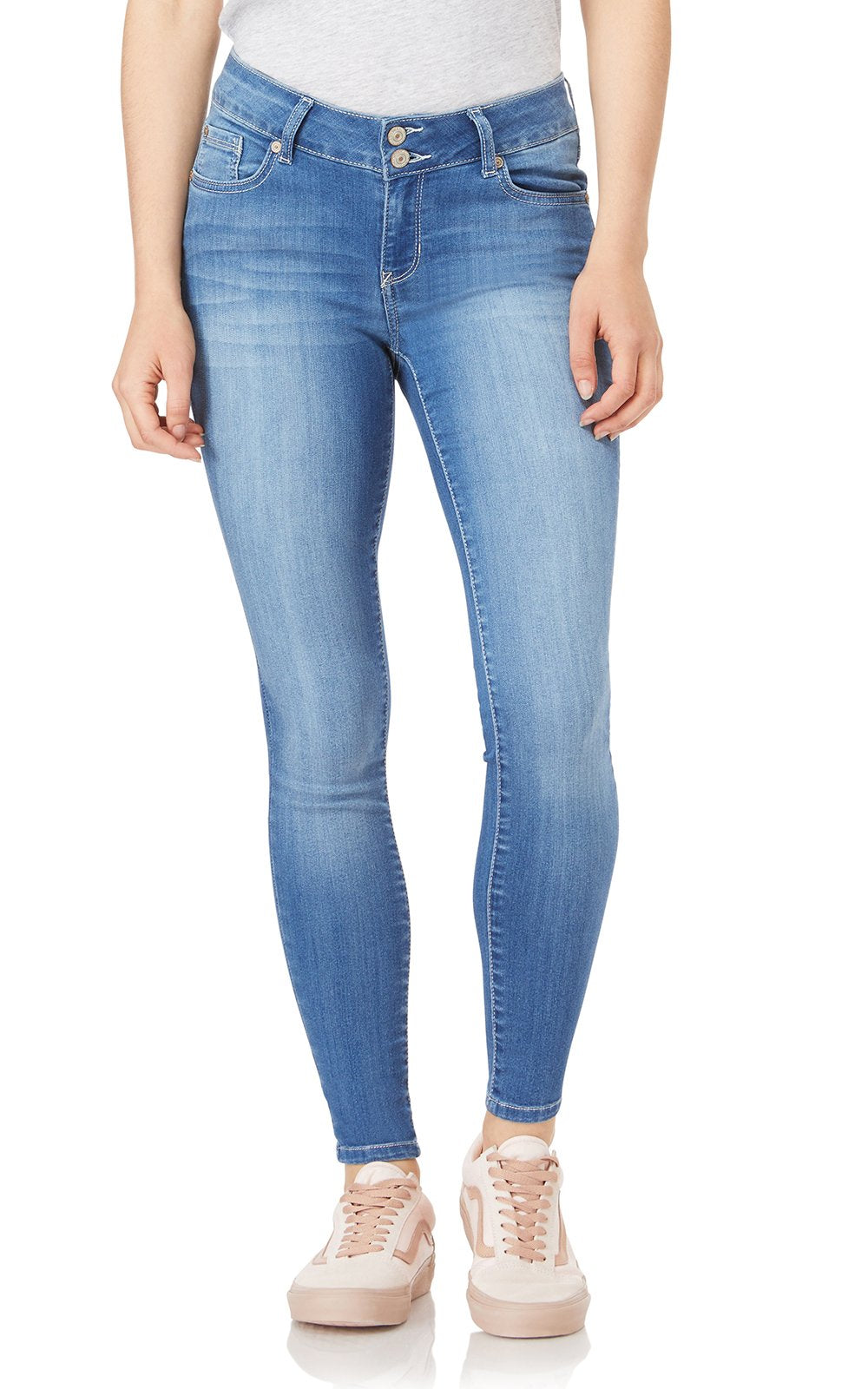 Wallflower Womens Ultra Skinny Mid-Rise Insta Soft Juniors Jeans (Standard And Plus), Amal Pure, 5 Long