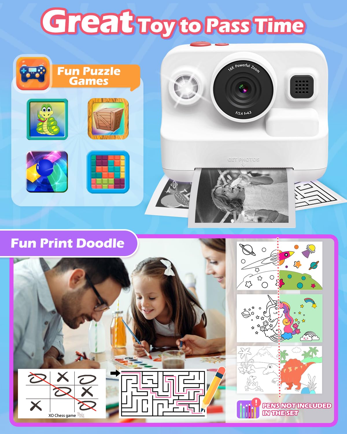 Anchioo Kids Camera Instant Print, 1080P Kids Digital Camera With Printer Paper, Christmas Birthday Gift For Girls Boys Age 3 12