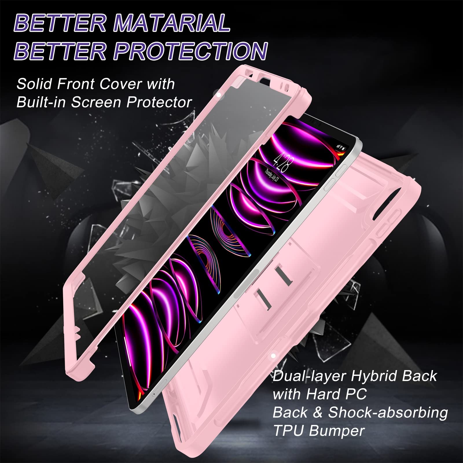 Soke Case For Ipad Pro 11 Inch 2022/2021/2020/2018/Ipad Air 5Th/4Th Generation,Built In Screen Protector   Support 2Nd Apple Pencil Charging   Heavy Duty Rugged Protective Kickstand Case   Pink