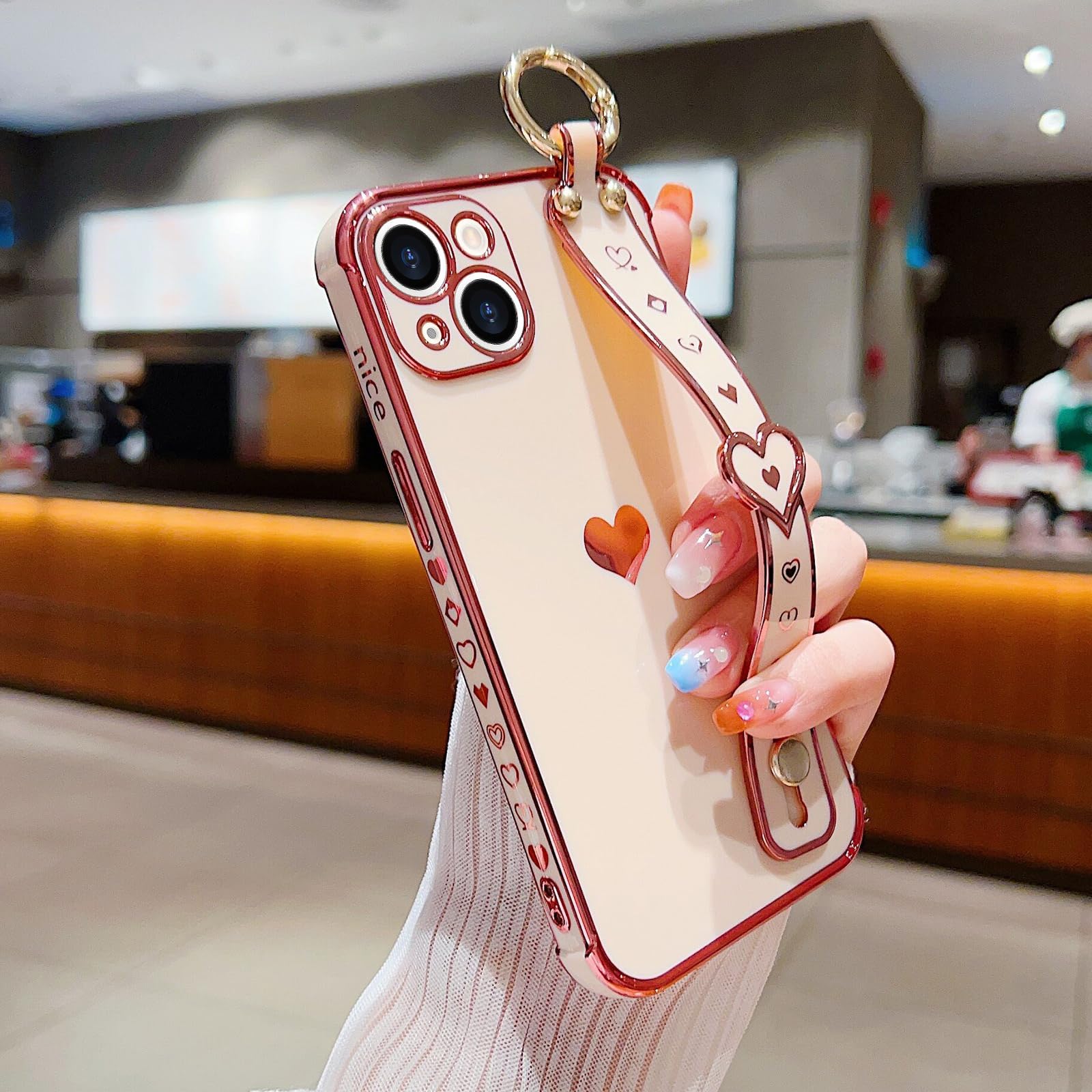 Llz.Coque For Iphone 15 Plus Case With Strap For Women Girls [2   Screen Protectors], Cute Love Hearts Design, Wristband Kicksta