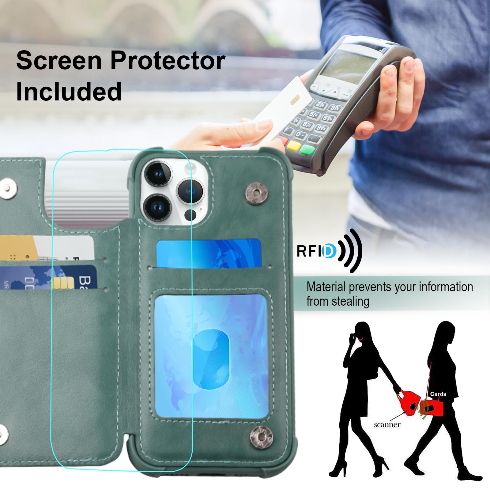 Vanavagy Wallet Case Compatible For Iphone 14 Pro For Women And Men,Leather Flip Folio Phone Cover Fits Magnetic Car Mount With