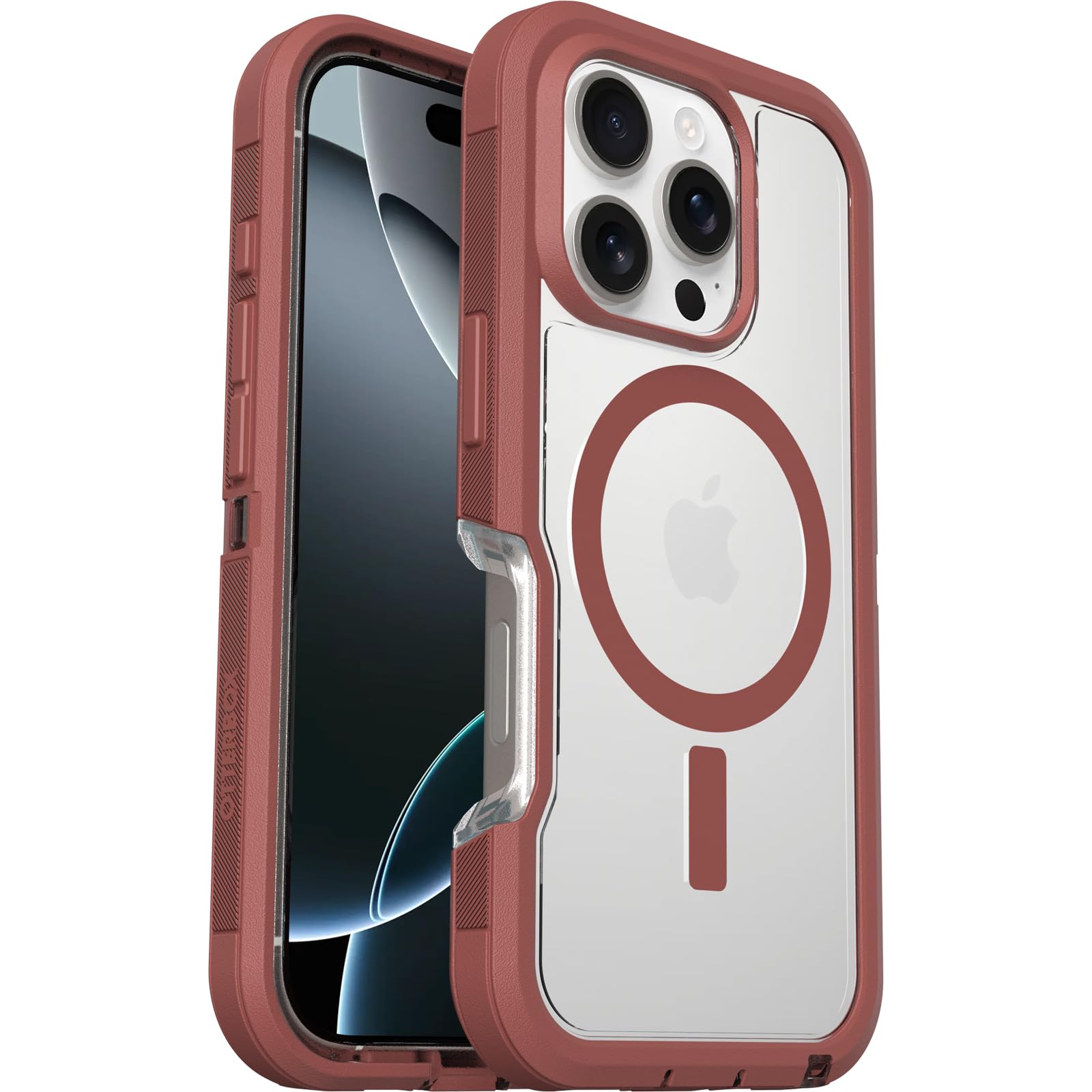 Otterbox Iphone 16 Pro Defender Series Xt Clear Case   Brick Red Clear
