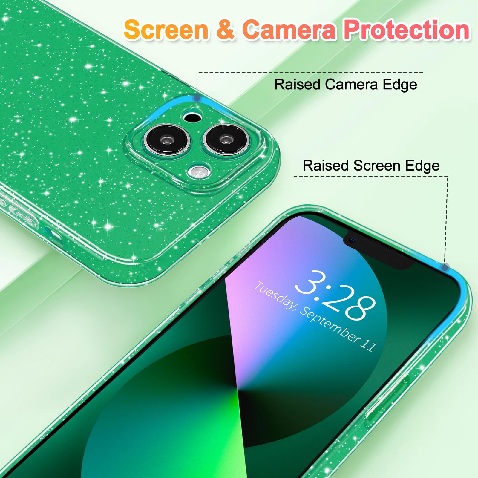 Hython Case For Iphone 13 Case Glitter Cute Sparkly Shiny Bling Sparkle Phone Cases 6.1, Thin Slim Fit Soft Tpu Bumper Shockproo