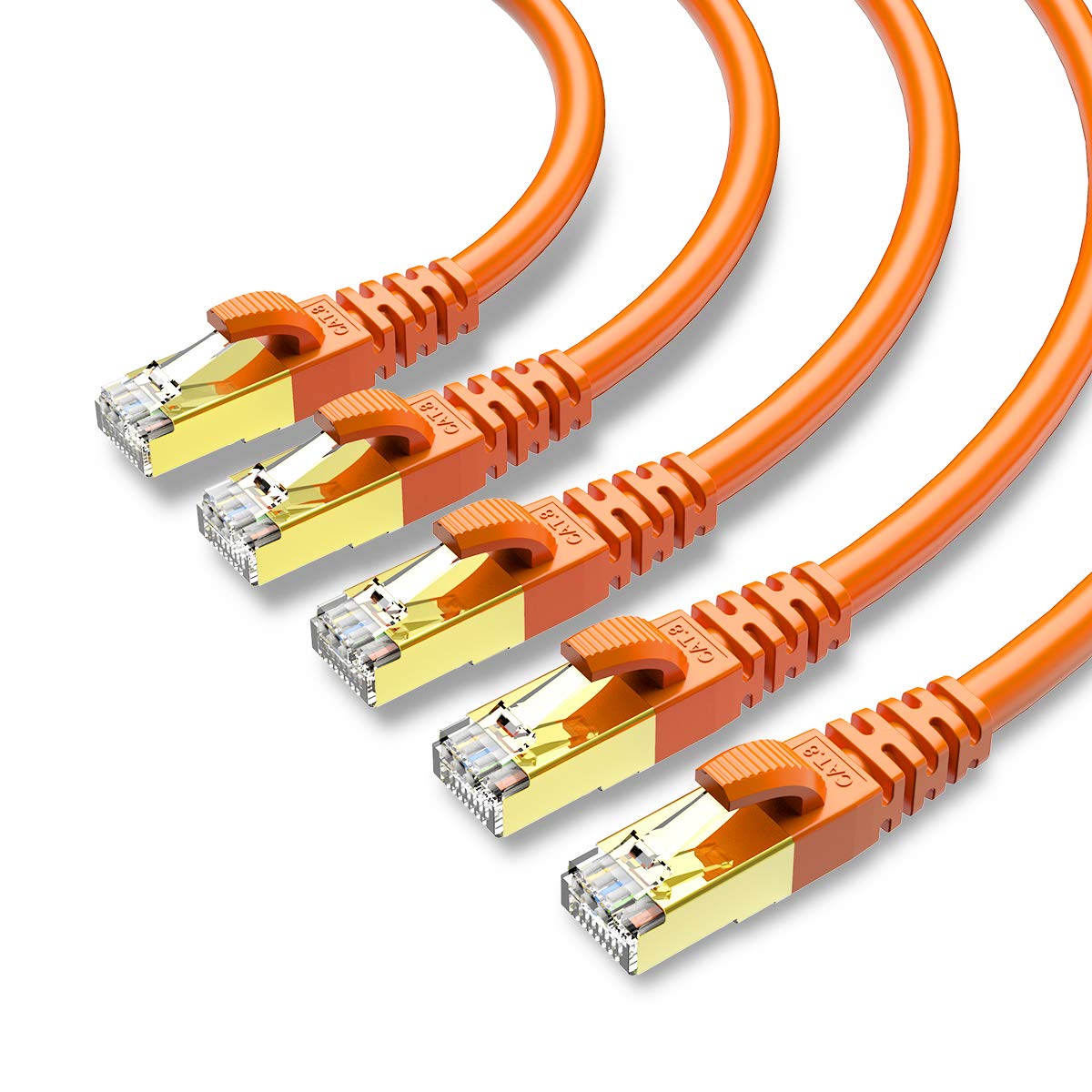 Cat 8 Ethernet Cable Shielded Sftp Internet Network Patch Cord, Heavy Duty High Speed Lan Cables W Gold Plated Rj45 Connector Professional For Router, Modem, Gaming, Xbox (15 Feet, 5 Pack Orange)