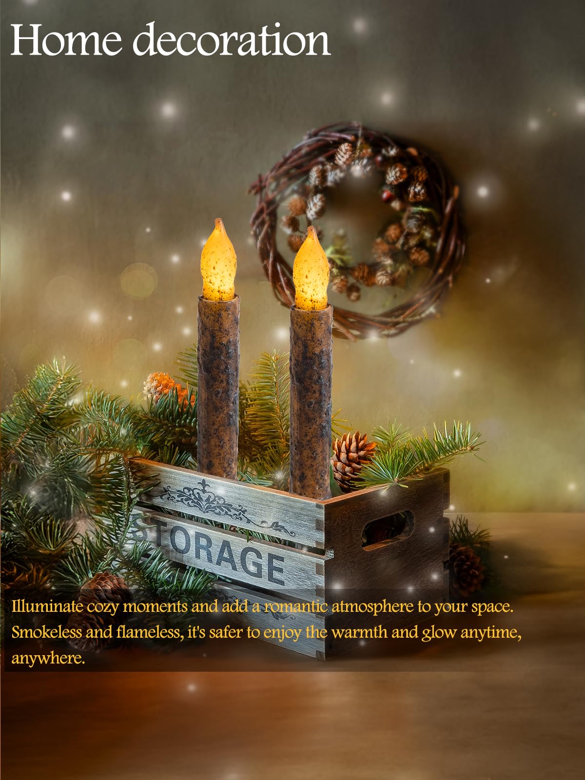 Oneihomm Battery Primitive Candle With Timer Remote, 6.5'' Hand Dipped Real Wax Rustic Flameless Taper Candles For Vintage Home