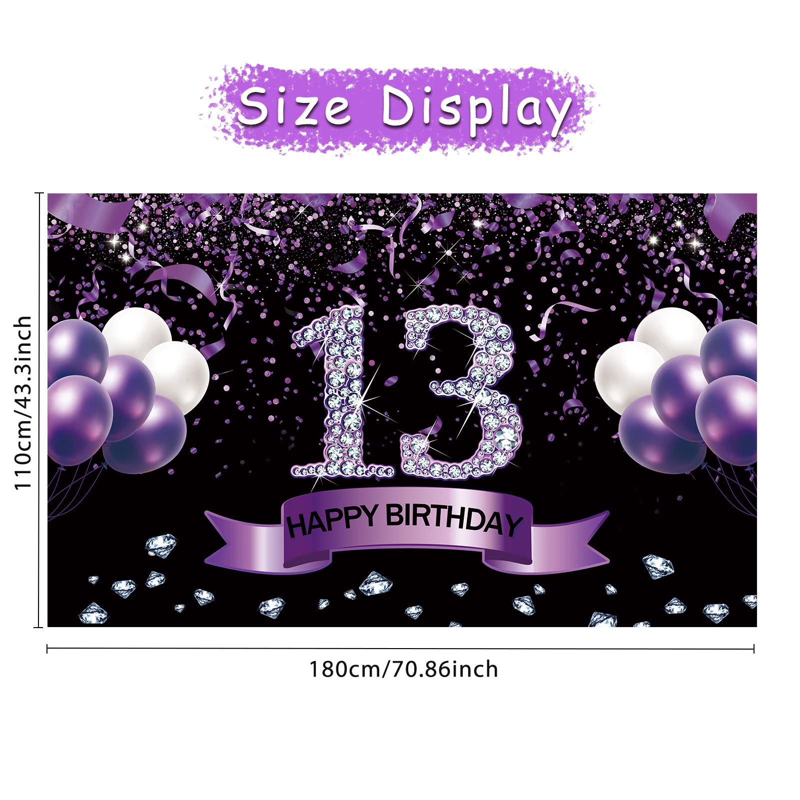 Trgowaul Happy 13Th Birthday Party Decorations For Girls Purple Happy 13Th Anniversary Birthday Sign Banner For Her 13Th Party D