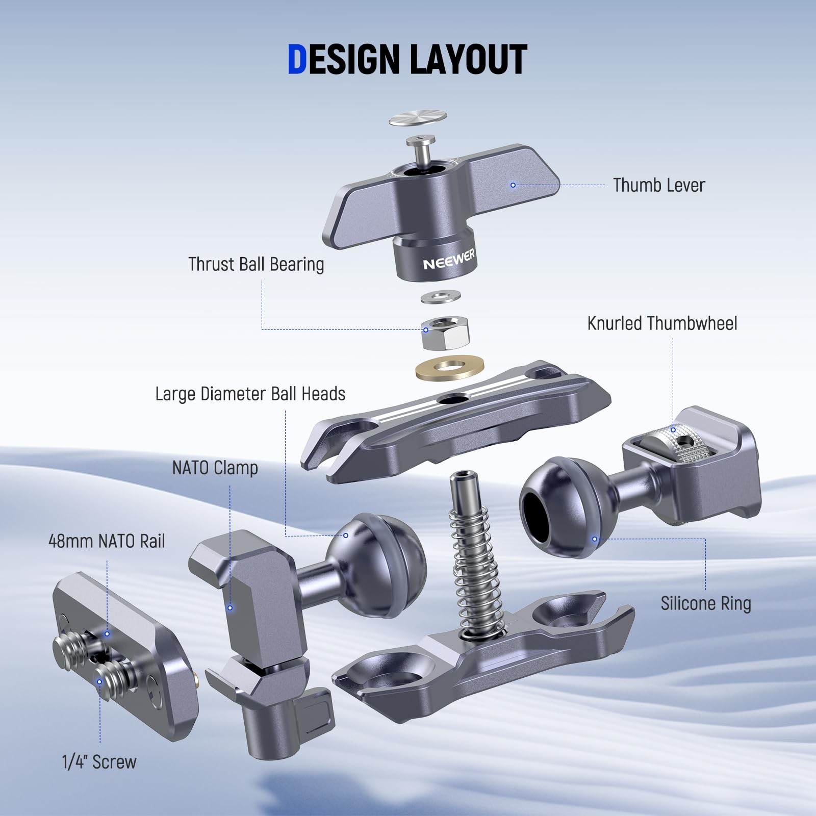 Neewer Lightweight Magic Arm, Articulating Friction Arm With 1/4'' Screw & Nato Clamp, Retractable Anti Twist Locating Pin, 360