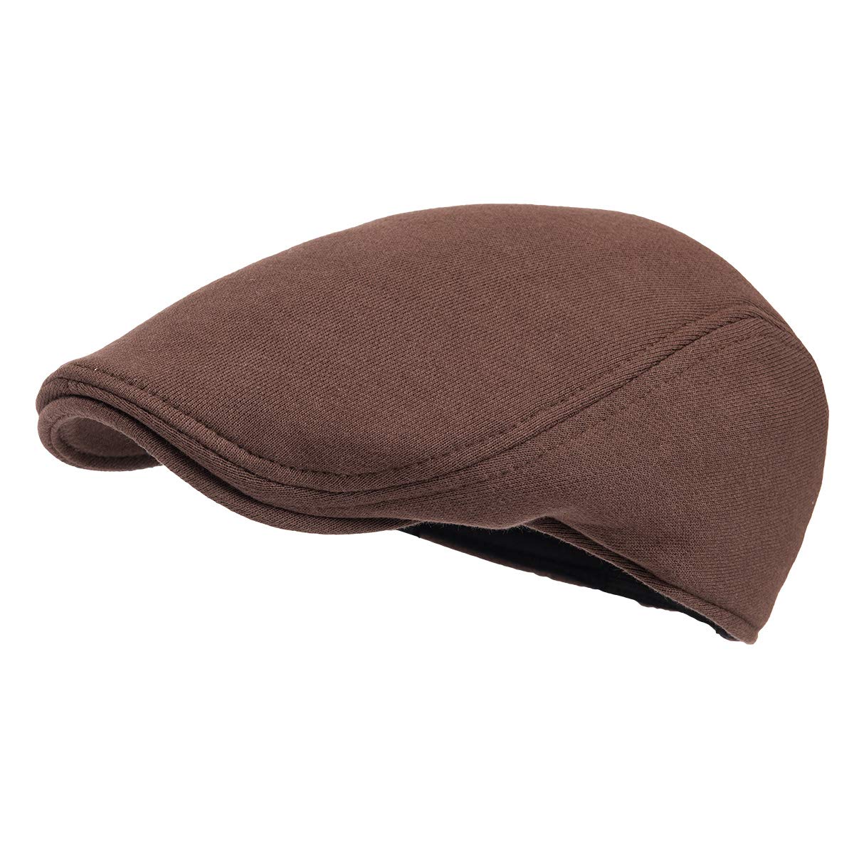 Feinion Men Cotton Newsboy Cap Soft Fit Cabbie Hat (Brown)