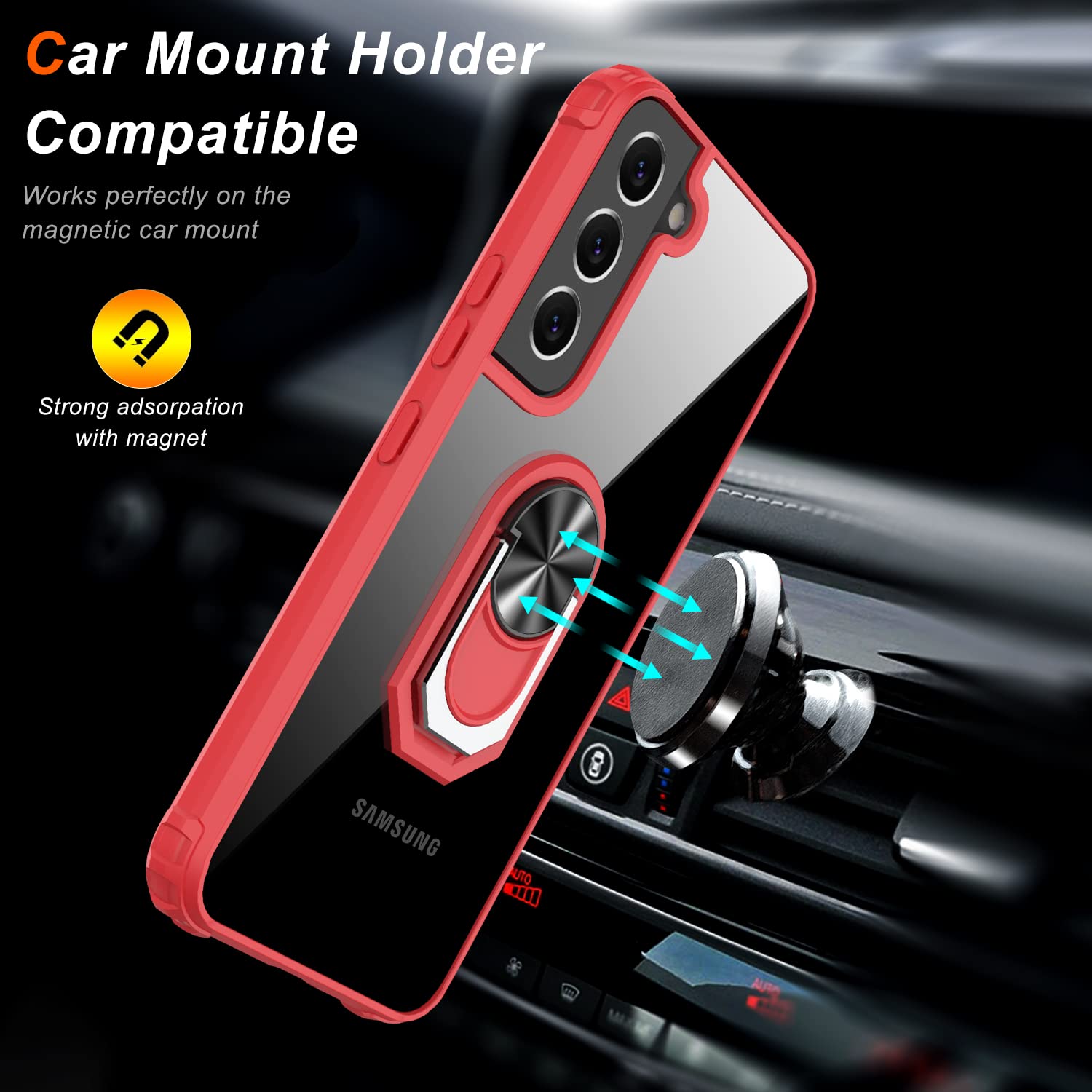 Lumarke Galaxy S22 Plus Case,Samsung S22 Plus Cover Anti Yellow Crystal Clear Heavy Duty Protective Phone Case With Magnetic Kic