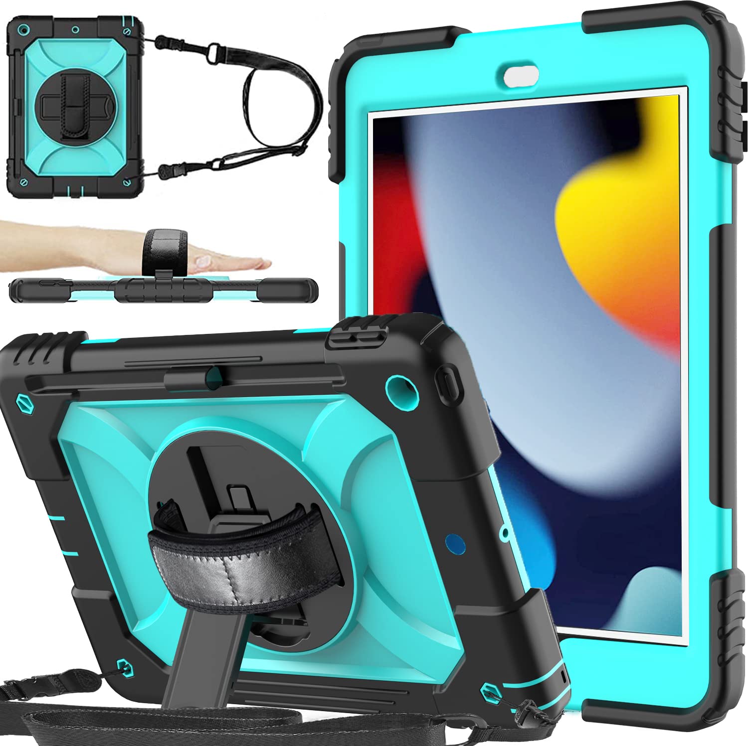 Bmouo Case For Ipad 9Th/8Th/7Th Generation 10.2'', Shockproof 360 Rotating Stand Shoulder Hand Strap For Ipad 9Th/8Th/7Th Gen Ca