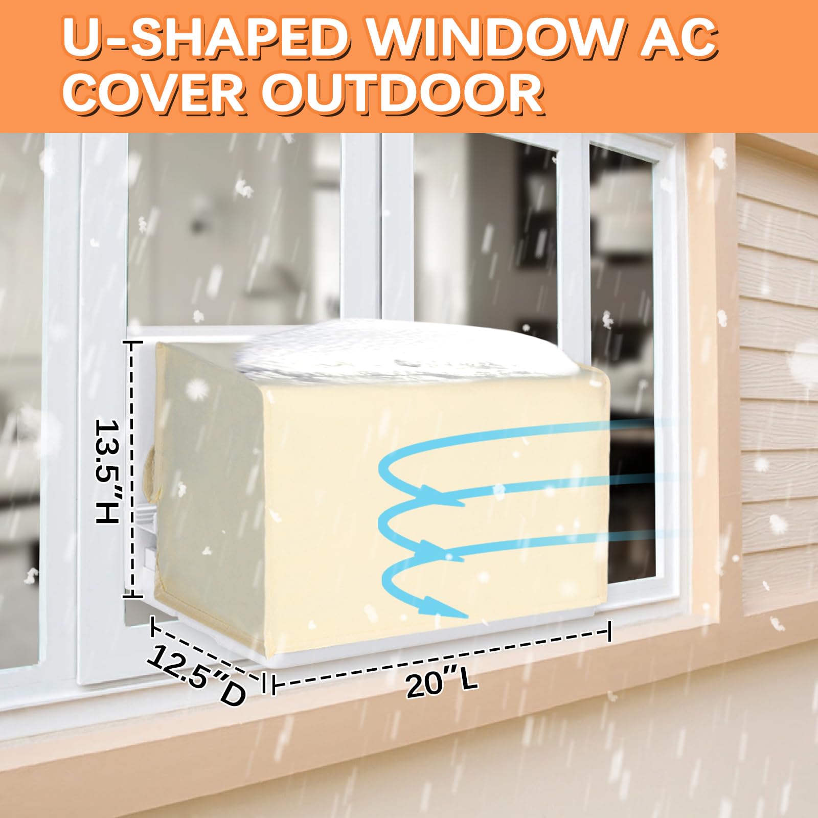 20L X 13.5H X 12.5D Outdoor Window Air Conditioner Cover Compatible With Midea U-Shaped Air Conditioner 8000/10000/120000 Btu, 3