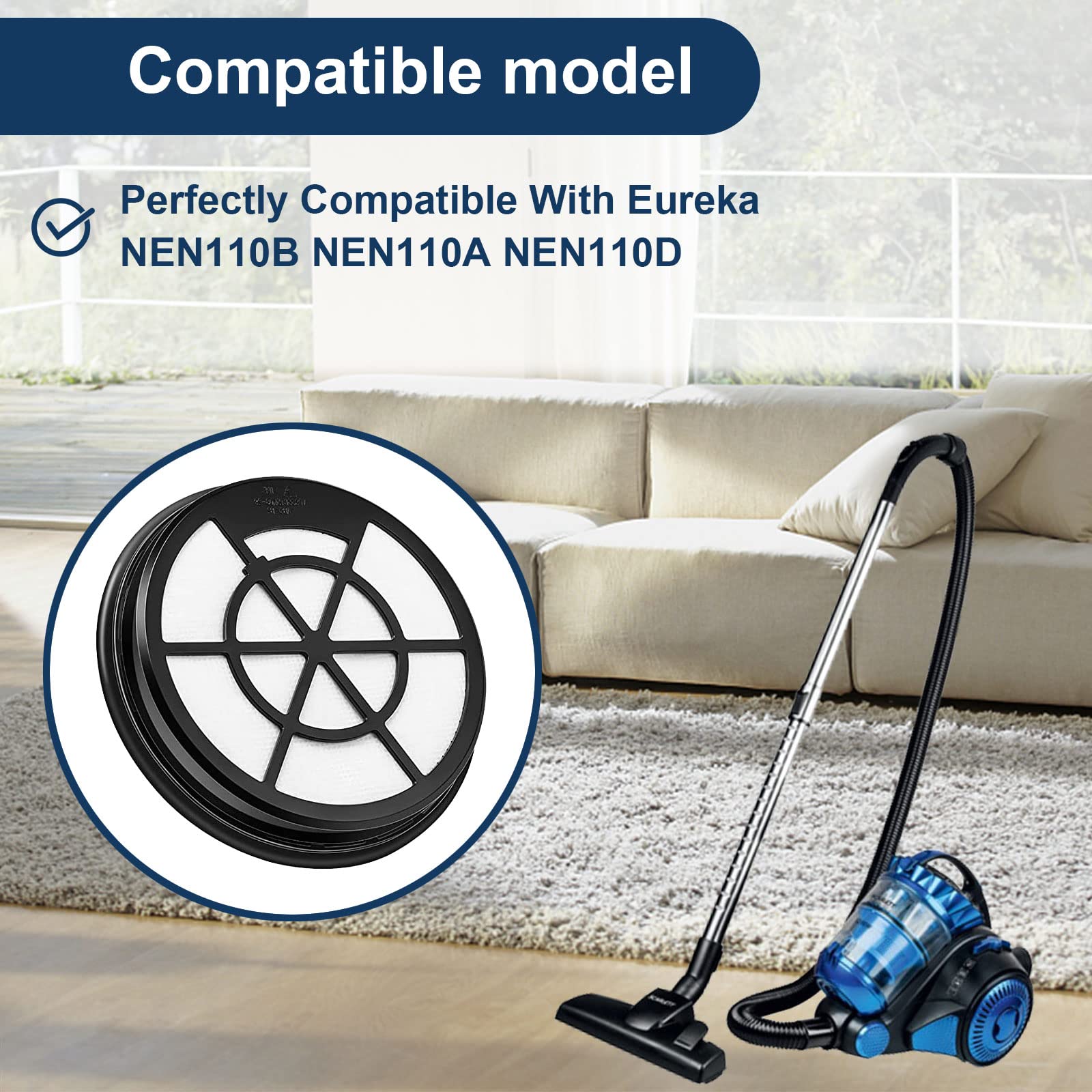 2Pcs Filters Replacement For Eureka Nen110A Nen110B Nen110D Whirlwind Bagless Canister Vacuum Cleaner