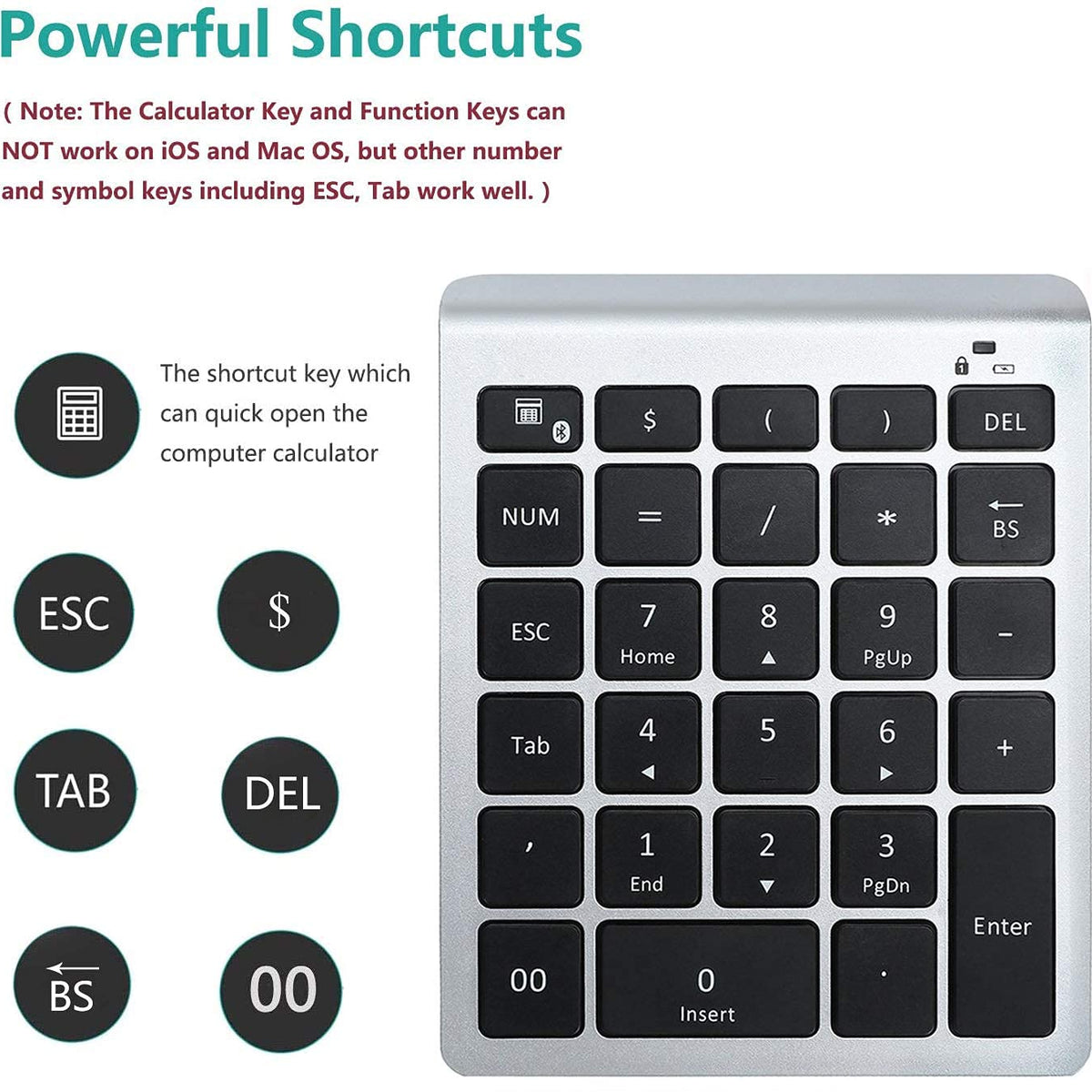 Lekvey Bluetooth Number Pad, 10 Keys Numeric Keypad Portable Wireless ...