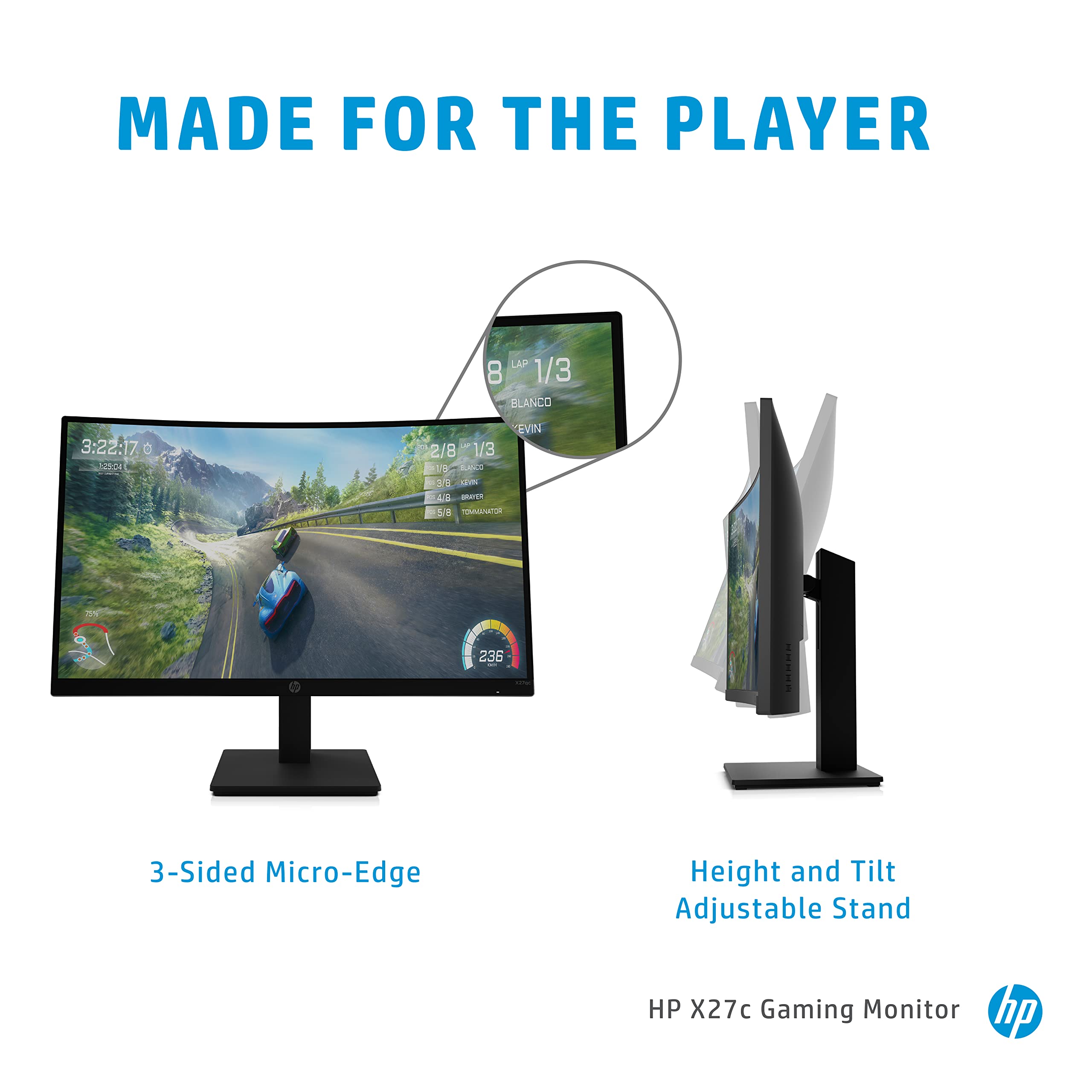 Hp 27-Inch Curved 165Hz Fhd Gaming Monitor, Eyesafe (X27C, Black)