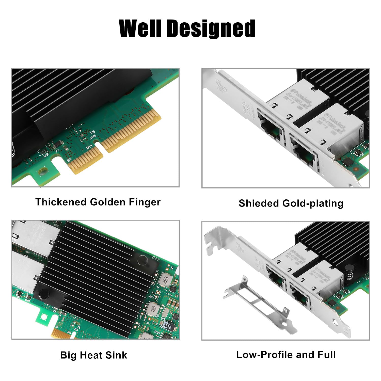 10Gb Pci E Nic Network Card For Intel X550 T2, 1Gbe/2.5Gbe/5Gbe/10Gbe Copper Dual Rj45 Port, With Intel Elx550At2 Controller, 10