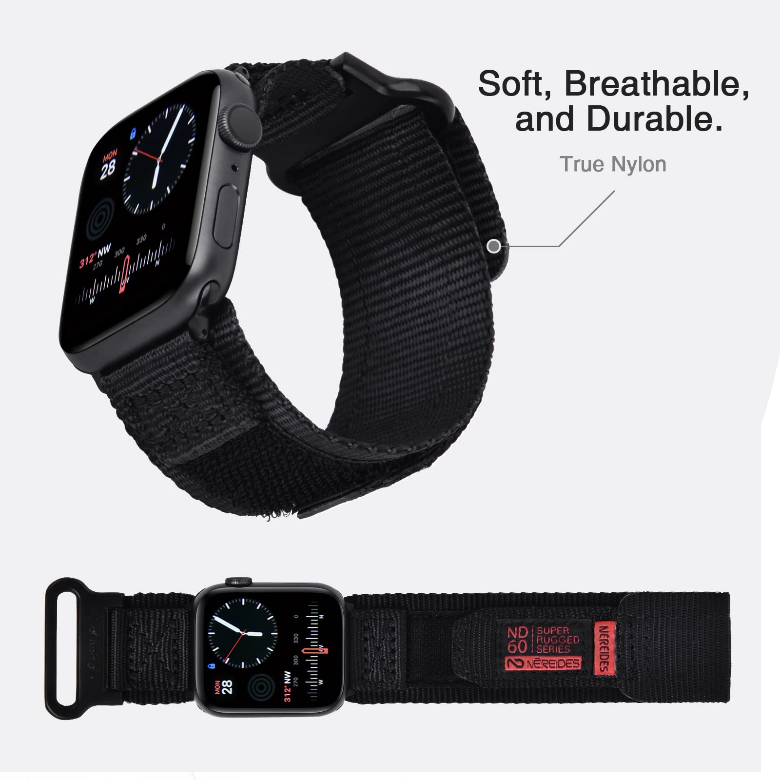 Nereides Compatible With Apple Watch Band Ultra 1/2, Nylon Sports Strap With Woven Design For 49Mm (L, Black)