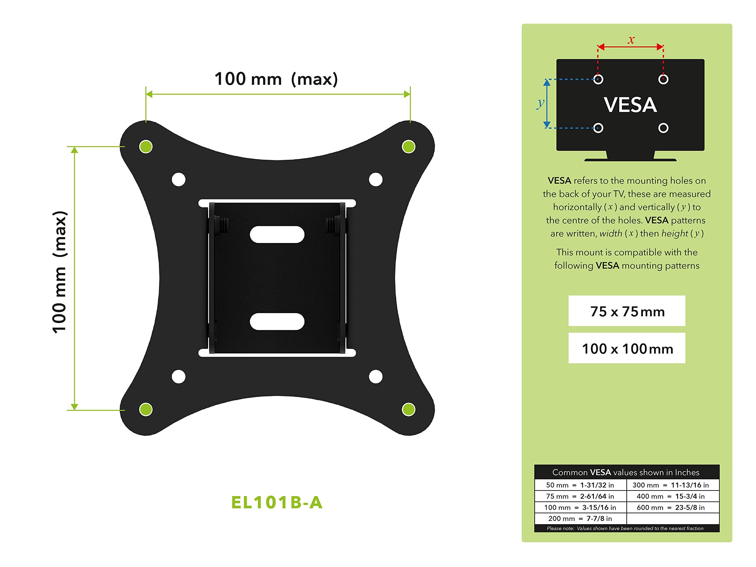 Avf El101B A Adjustable Tilt Low Profile Tv Mount For 12 Inch To 25 Inch Tv Or Monitor, Black, Universal Tv Wall Mounting Bracket, Vesa 50 X 50 To 100 X 100, Easy To Install, All Hardware Included