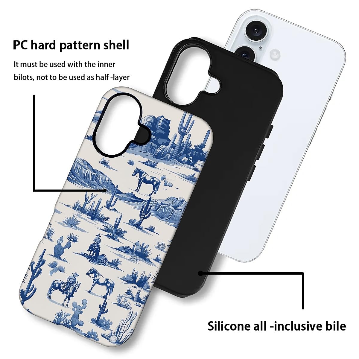 Fkbrcl4U For Iphone 16 Plus Case, Hybrid 2-Layer Silicone Protective Matte Case For Girl Women Western Cowboy Horse Cow Desert C