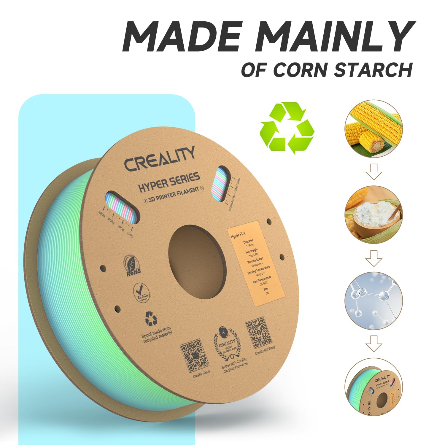 Official Creality Hyper Pla Filament Rainbow 1.75Mm, High Speed Pla 30 600Mm/S 3D Printer Filament Pla, Dimensional Accuracy +/