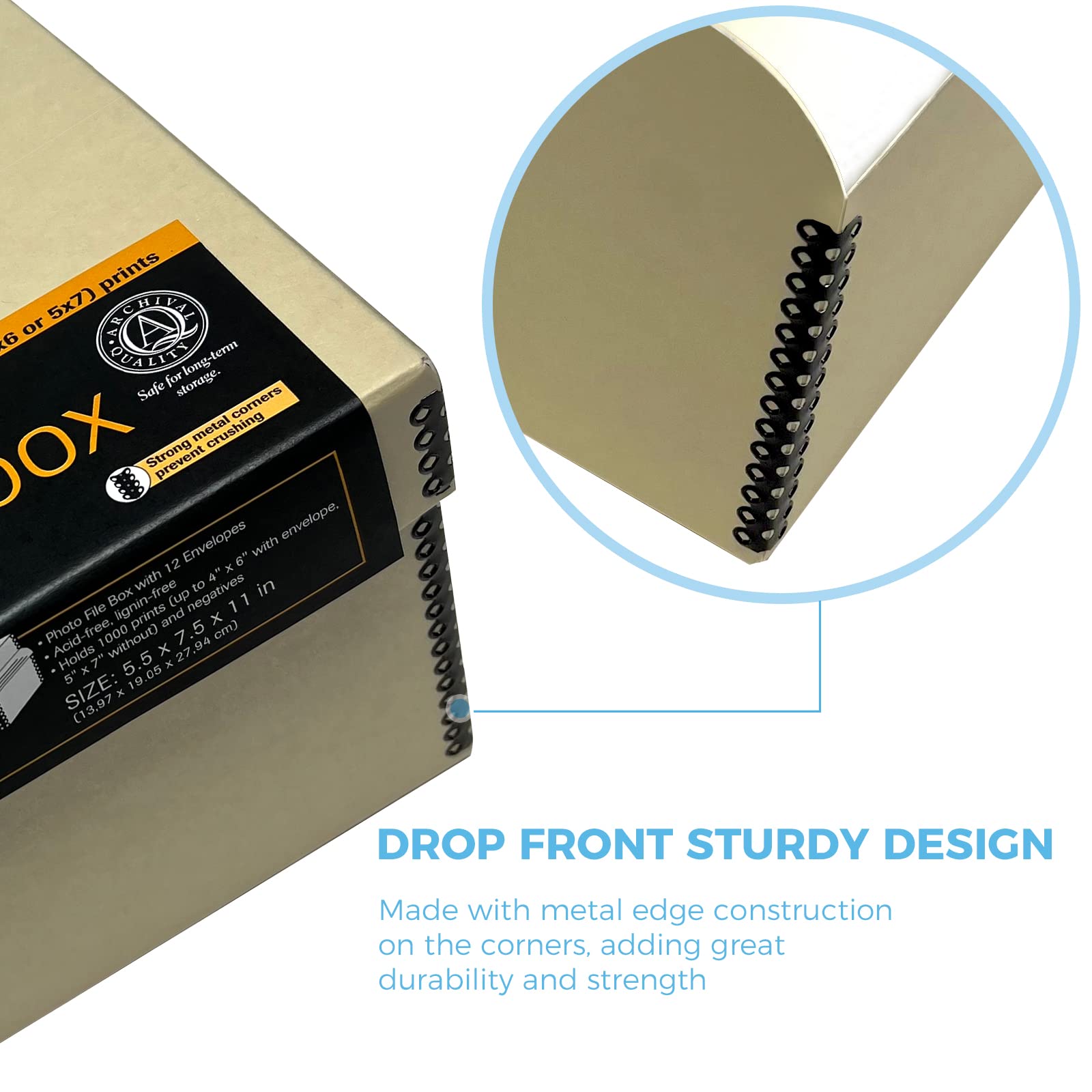 Lineco Infinity 4X6 Photo File Box, With 12 Acid Free Envelopes, Holds Up To 1000 3.5' X 5', Or 4' X 6' Photos, Preserveing And Organzing Photos Documents. Metal Edges, Acid And Lignin Free. Tan