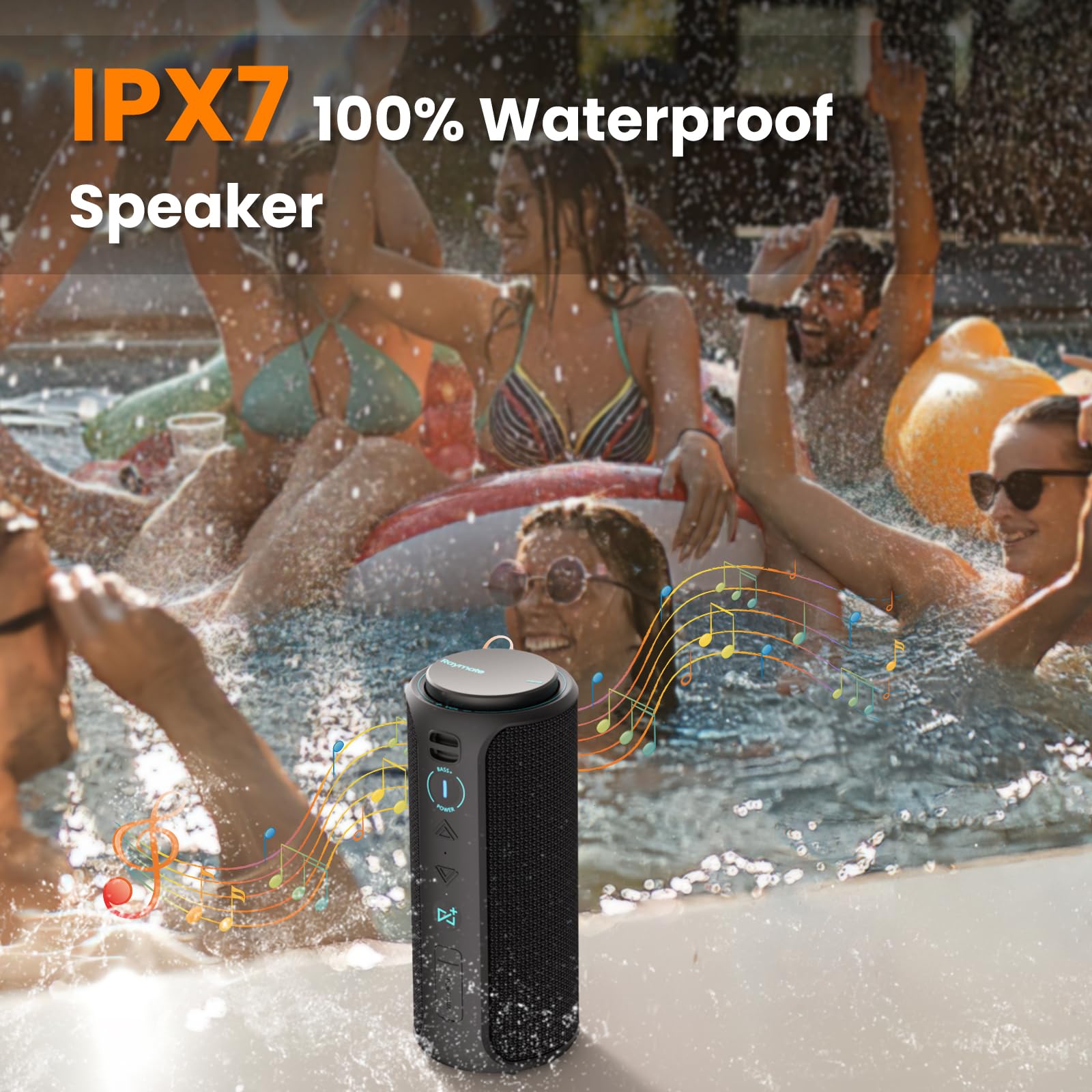 Raymate Bluetooth Speaker, V5.3 Wireless Ipx7 Waterproof Shower Speaker, 30W Hifi Stereo Sound, Tws Pairing, 15H Music Playtime