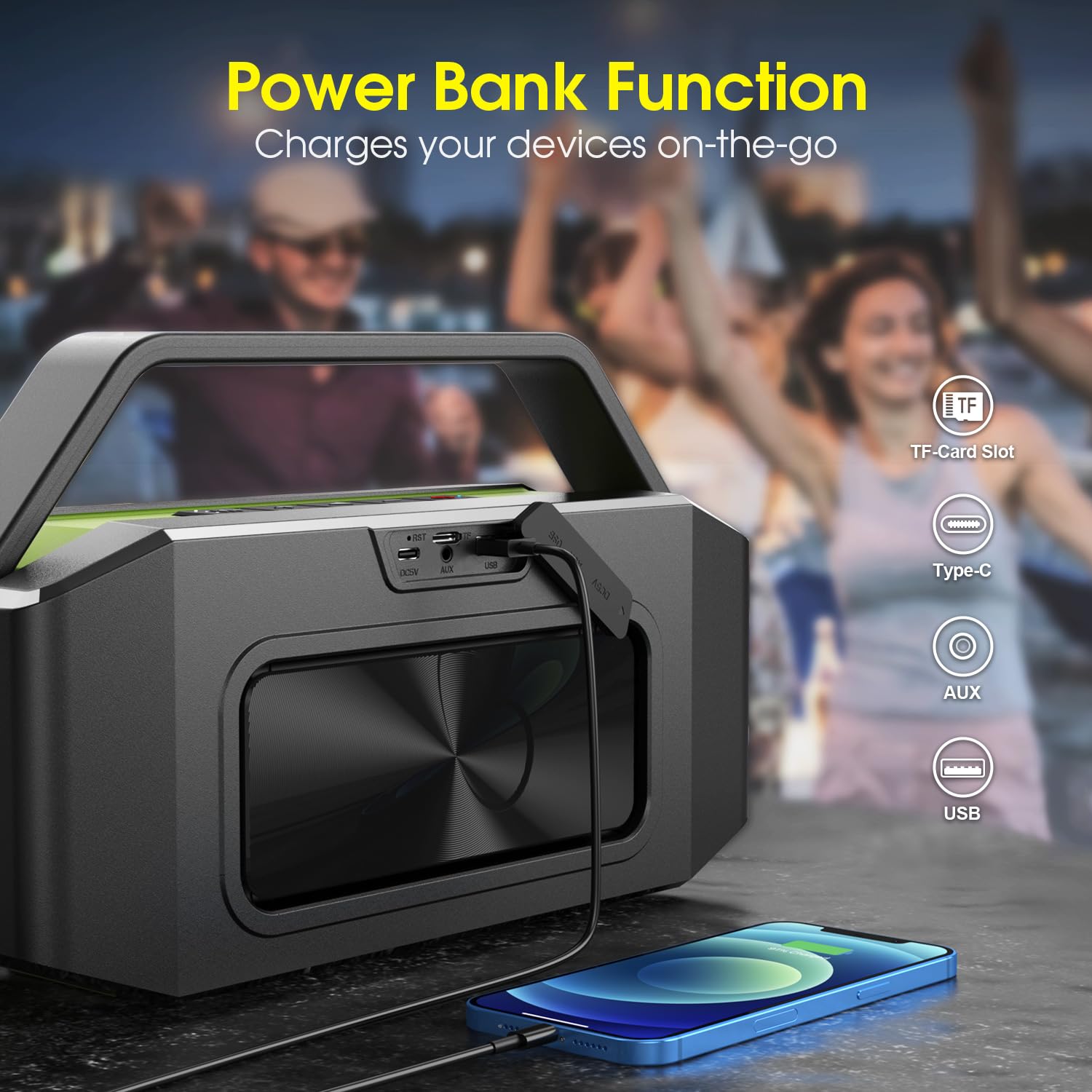 W King Portable Speakers Bluetooth Wireless, 100W Max Loud Stereo Sound With 2 Subwoofer, Ipx6 Waterproof Outdoor Speaker, Ex Large Passive Radiator  60W All Round Rich Bass, 40H/Eq/Powerbank/Tf/Aux